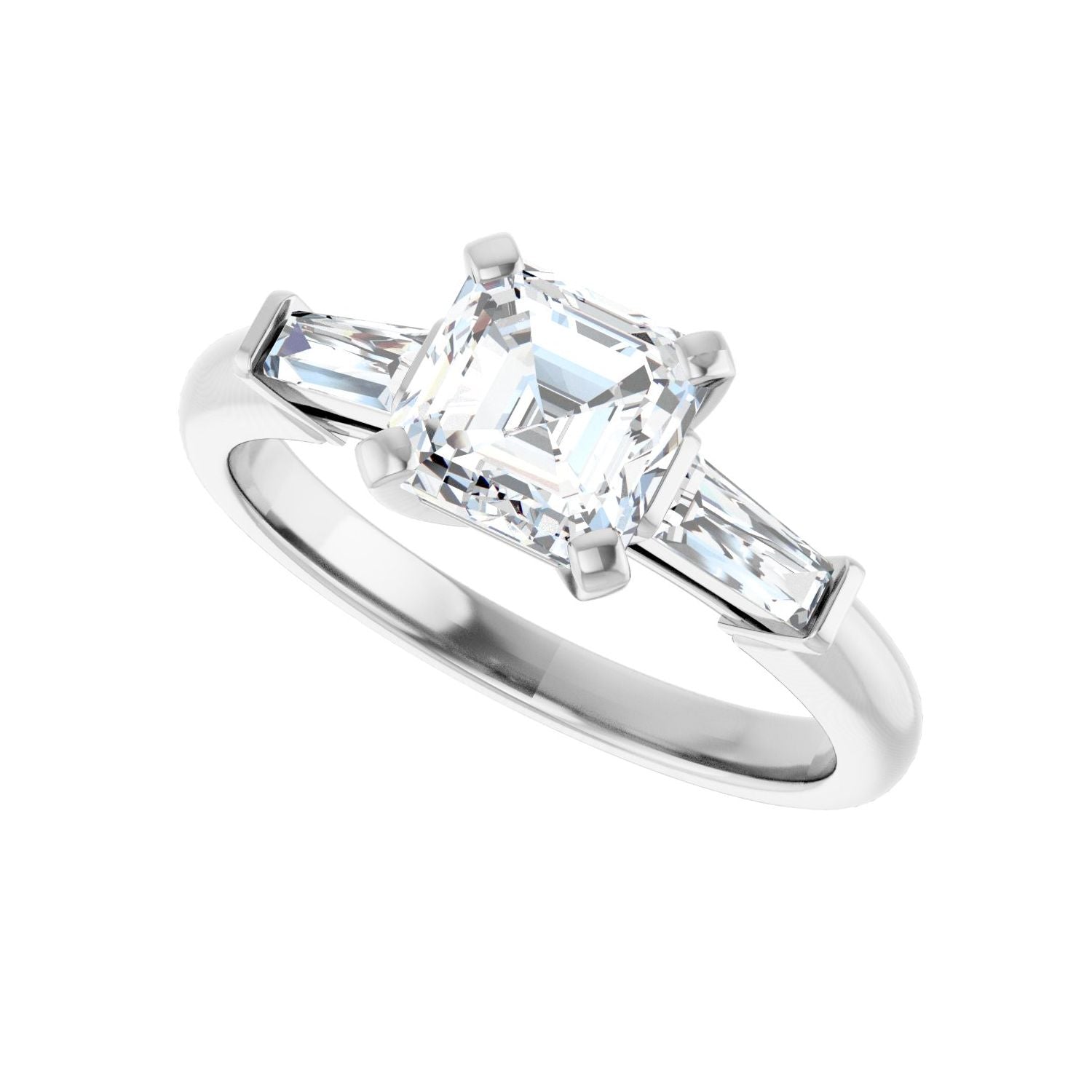 Asscher Three-Stone Engagement Ring | Metal Type=14K White Gold | Center Stone Size=1 CT | Image 5