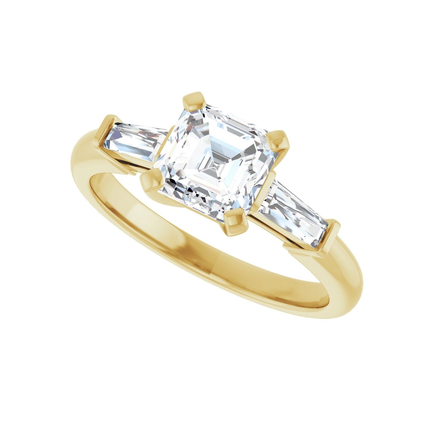 Asscher Three-Stone Engagement Ring | Metal Type=14K Yellow Gold | Center Stone Size=1 CT | Image 5