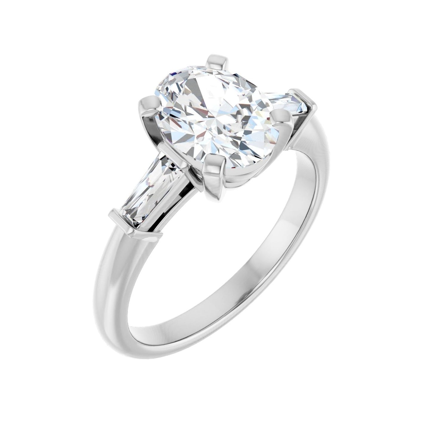 Oval Three-Stone Engagement Ring | Metal Type=14K White Gold | Center Stone Size=2 CT | Image 1