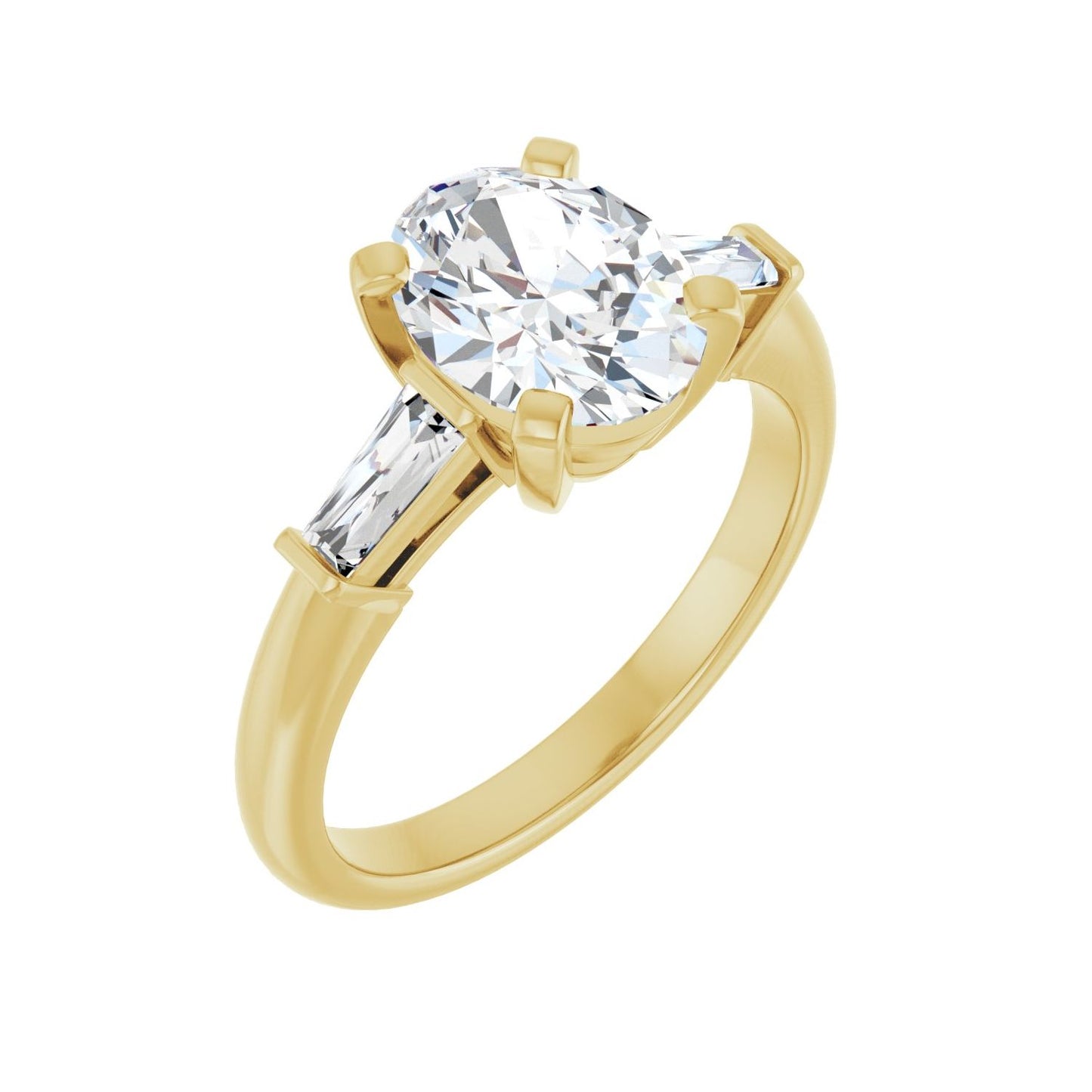 Oval Three-Stone Engagement Ring | Metal Type=14K Yellow Gold | Center Stone Size=2 CT | Image 1