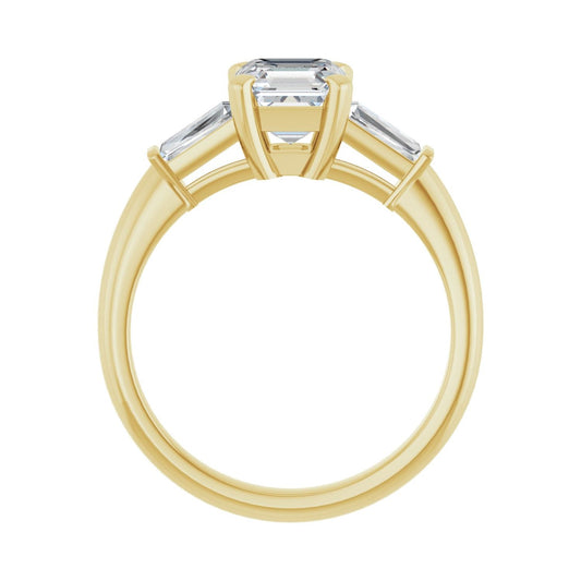Asscher Three-Stone Engagement Ring | Metal Type=14K Yellow Gold | Center Stone Size=1 CT | Image 2