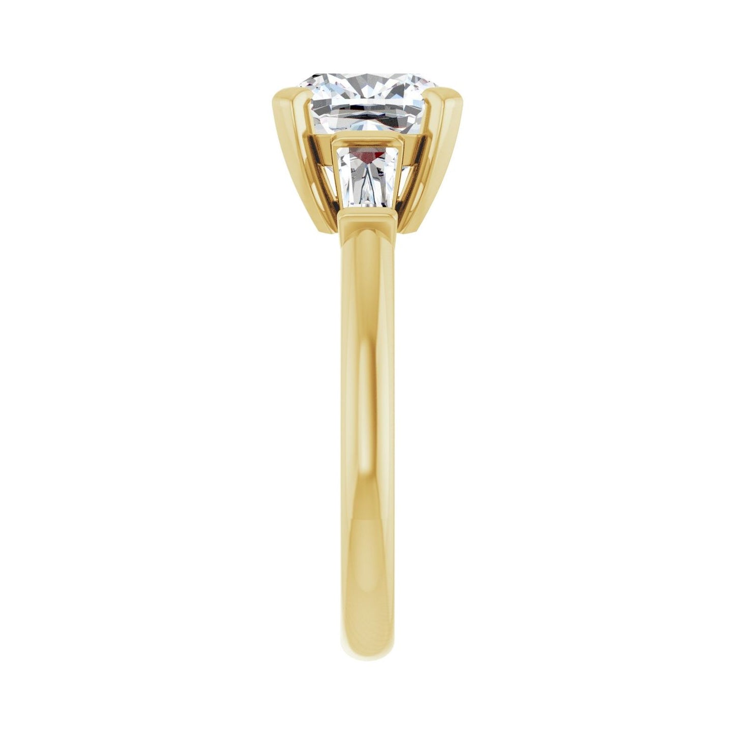 Cushion Three-Stone Engagement Ring | Metal Type=14K Yellow Gold | Center Stone Size=3 CT | Image 4