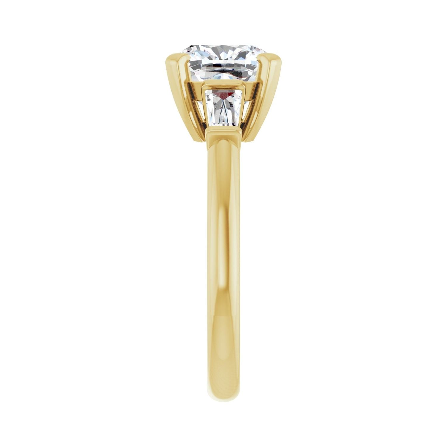 Cushion Three-Stone Engagement Ring | Metal Type=14K Yellow Gold | Center Stone Size=3 CT | Image 4