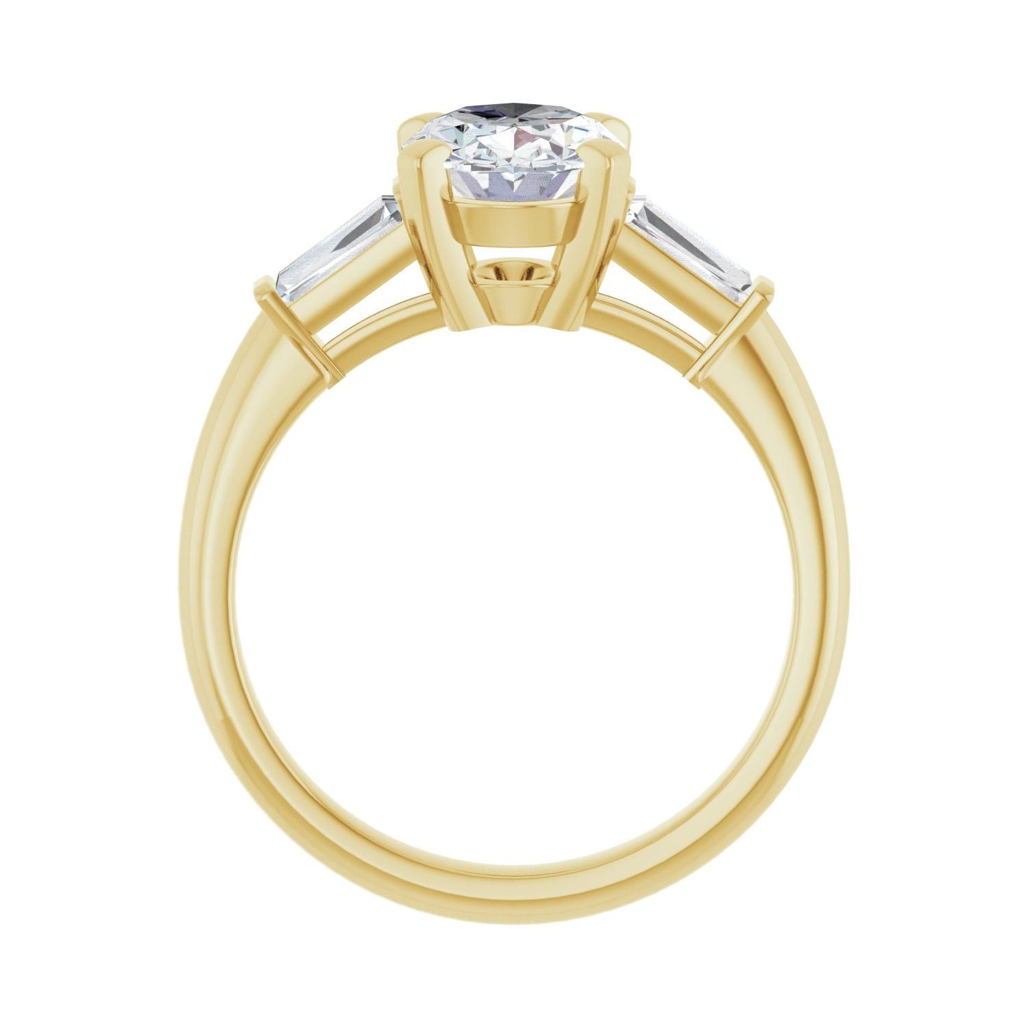 Oval Three-Stone Engagement Ring | Metal Type=14K Yellow Gold | Center Stone Size=2 CT | Image 2