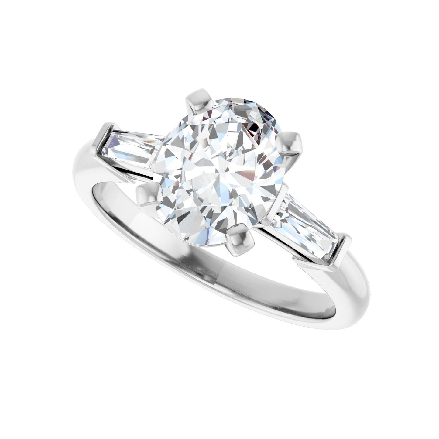 Oval Three-Stone Engagement Ring | Metal Type=14K White Gold | Center Stone Size=2 CT | Image 5