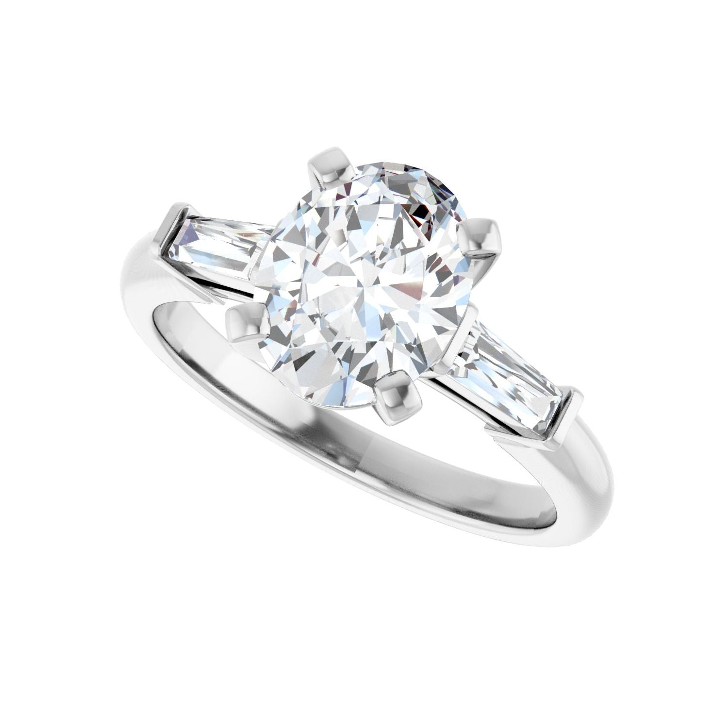 Oval Three-Stone Engagement Ring | Metal Type=14K White Gold | Center Stone Size=2 CT | Image 5