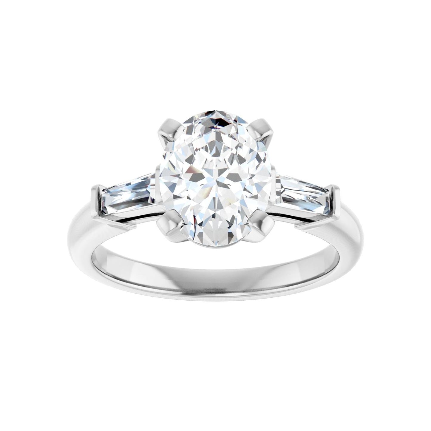 Oval Three-Stone Engagement Ring | Metal Type=14K White Gold | Center Stone Size=2 CT | Image 3