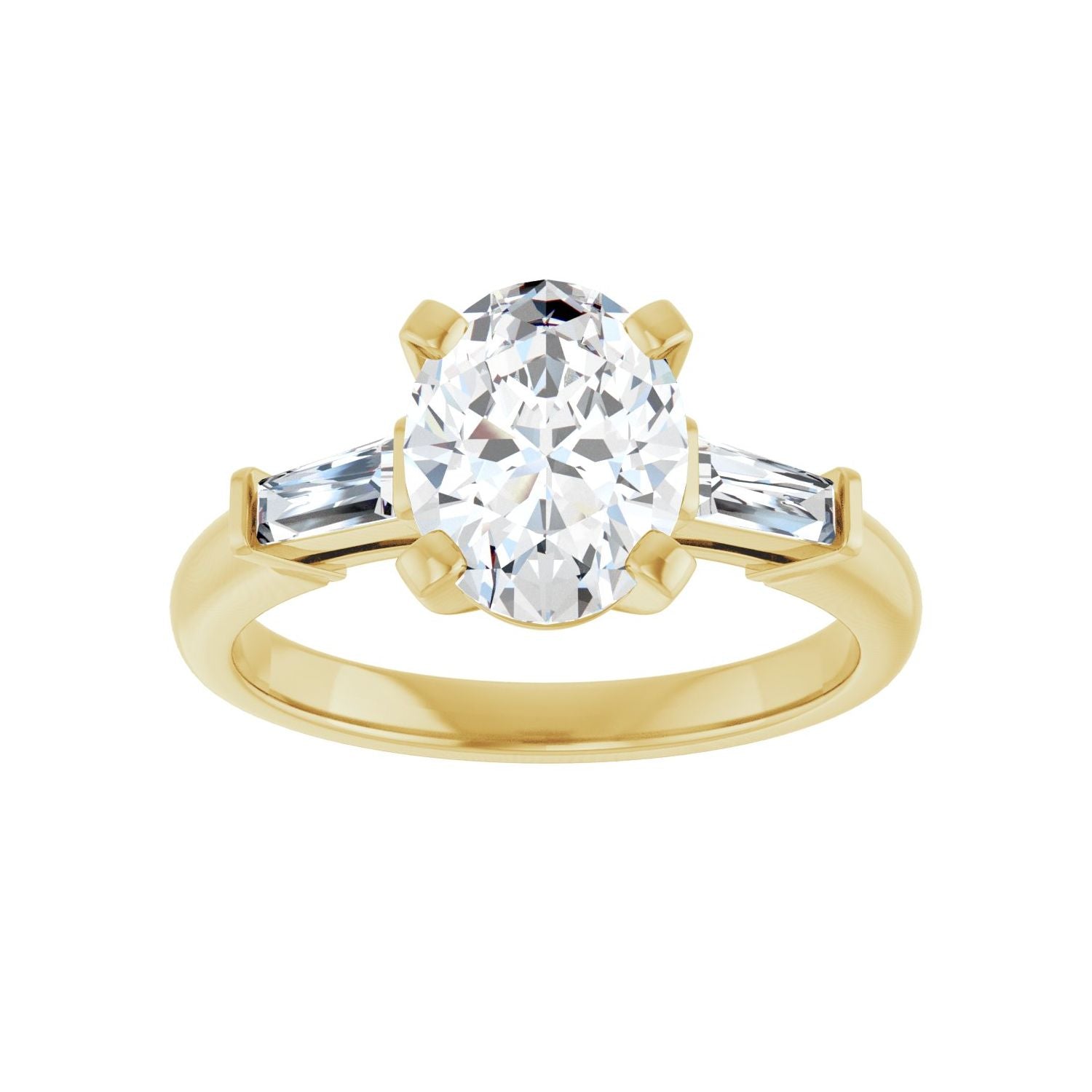 Oval Three-Stone Engagement Ring | Metal Type=14K Yellow Gold | Center Stone Size=2 CT | Image 3