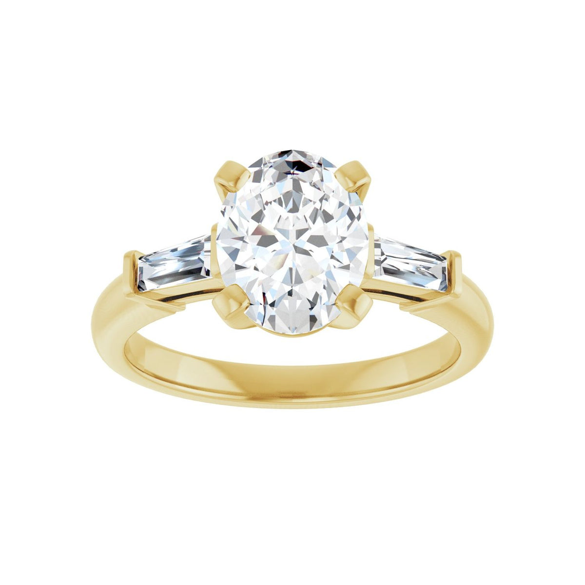 Oval Three-Stone Engagement Ring | Metal Type=14K Yellow Gold | Center Stone Size=2 CT | Image 1
