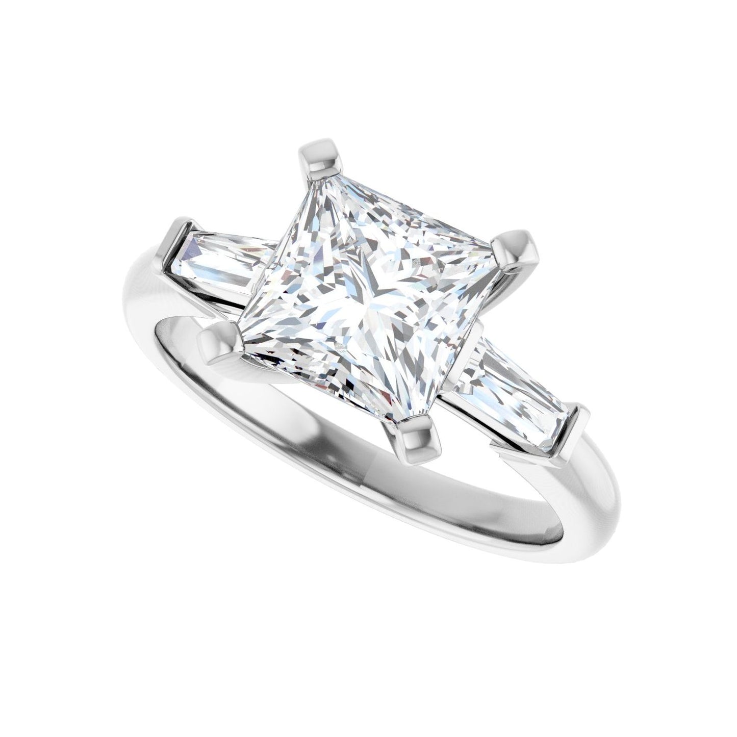 Square Three-Stone Engagement Ring | Metal Type=14K White Gold | Center Stone Size=2 CT | Image 5