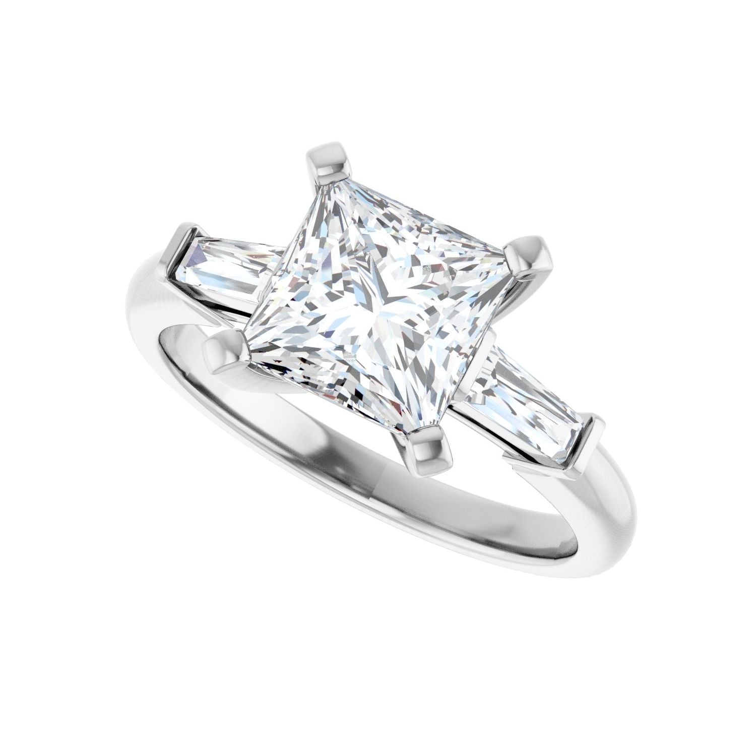Square Three-Stone Engagement Ring | Metal Type=14K White Gold | Center Stone Size=2 CT | Image 5
