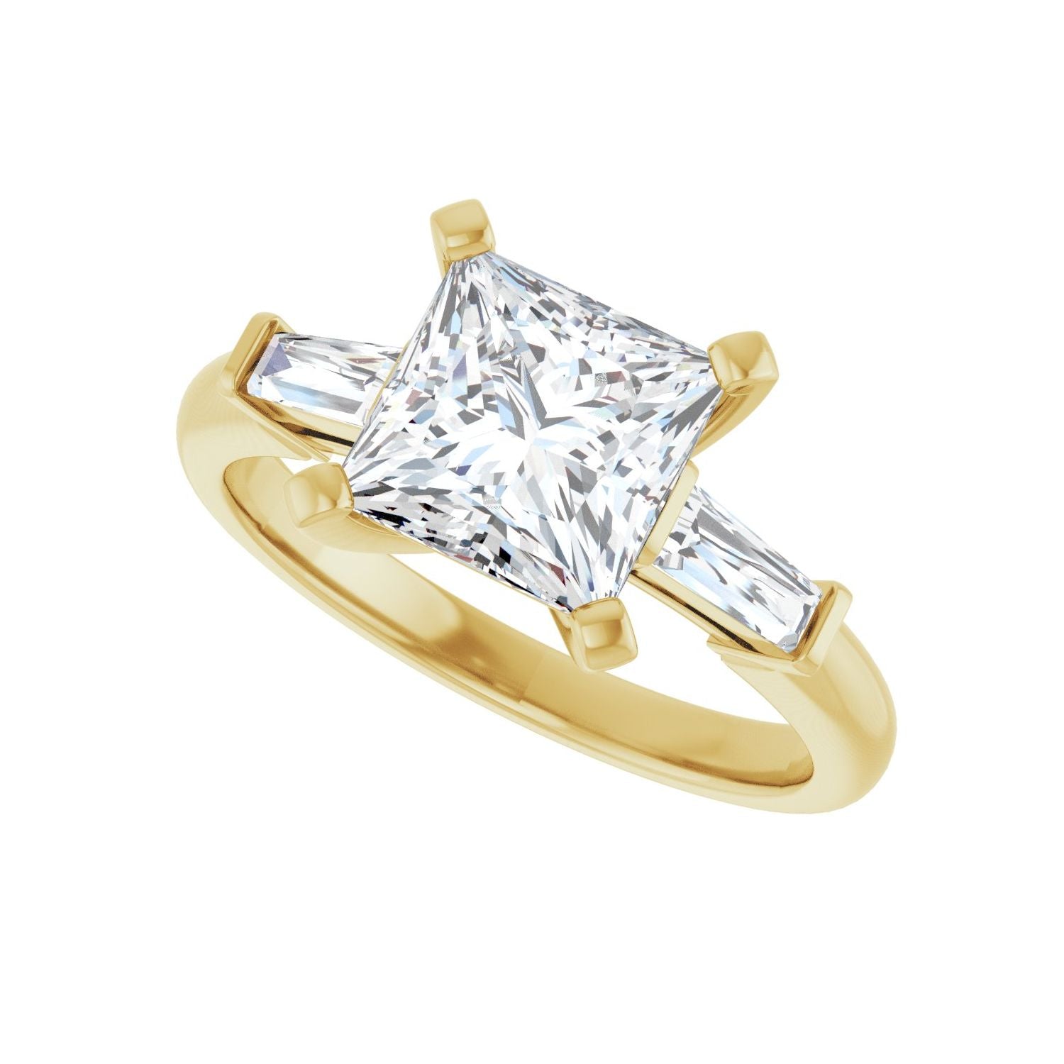 Square Three-Stone Engagement Ring | Metal Type=14K Yellow Gold | Center Stone Size=2 CT | Image 5
