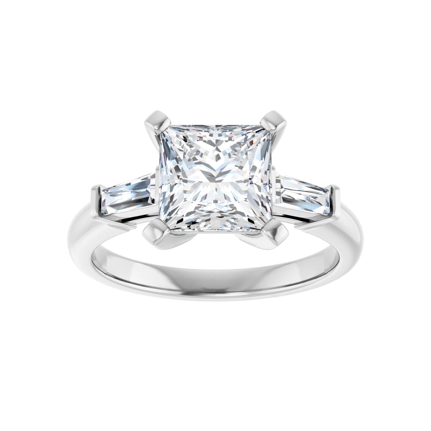 Square Three-Stone Engagement Ring | Metal Type=14K White Gold | Center Stone Size=2 CT | Image 3
