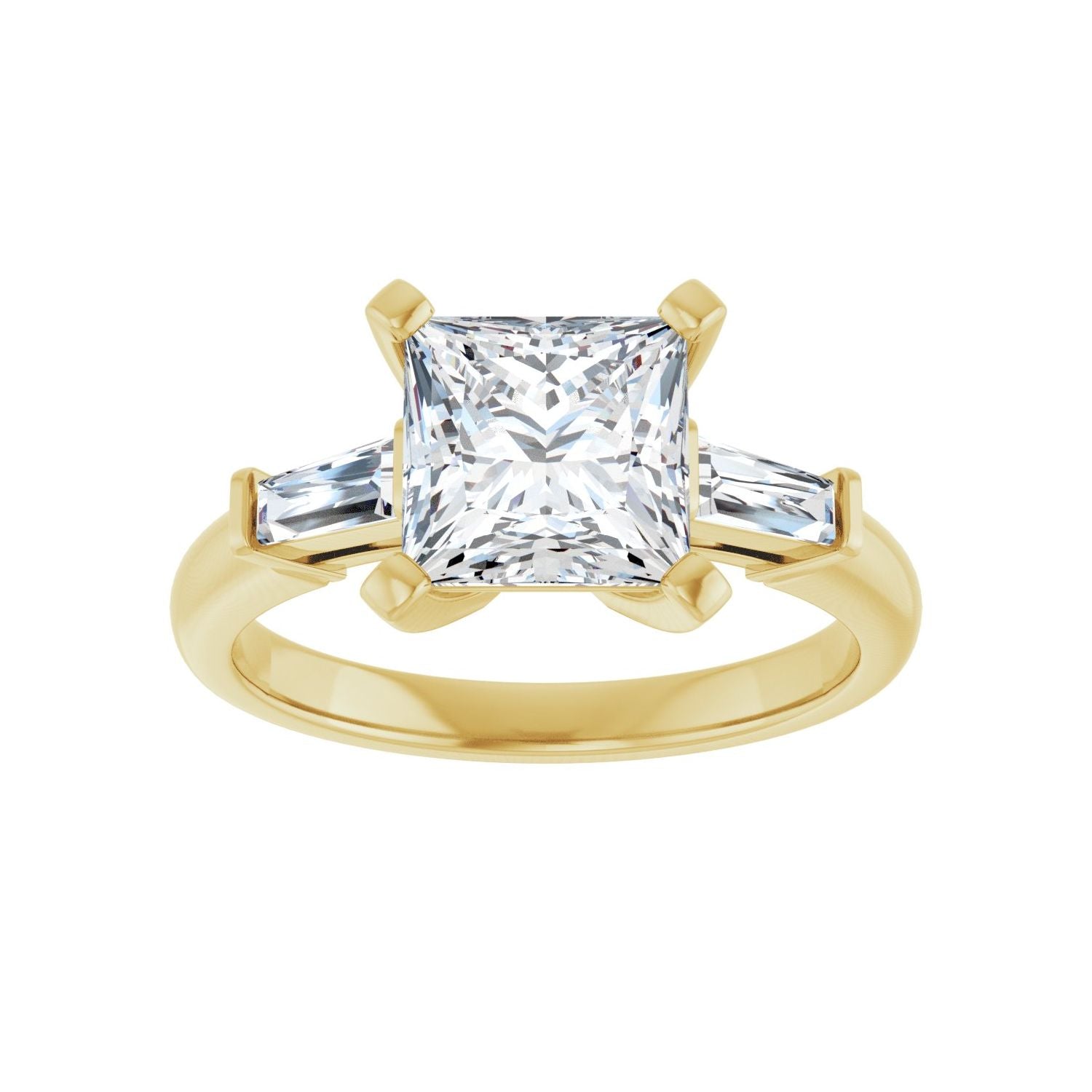 Square Three-Stone Engagement Ring | Metal Type=14K Yellow Gold | Center Stone Size=2 CT | Image 3