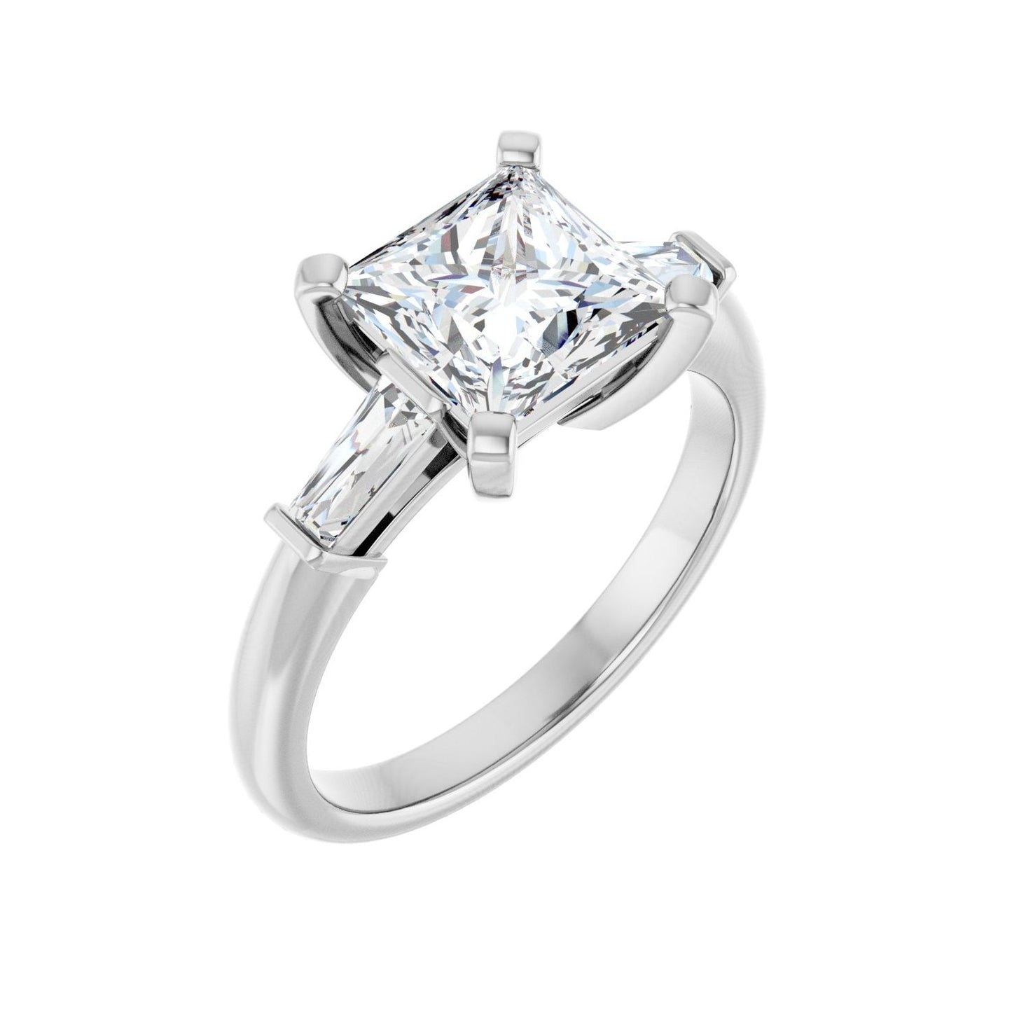 Square Three-Stone Engagement Ring | Metal Type=14K White Gold | Center Stone Size=2 CT | Image 1