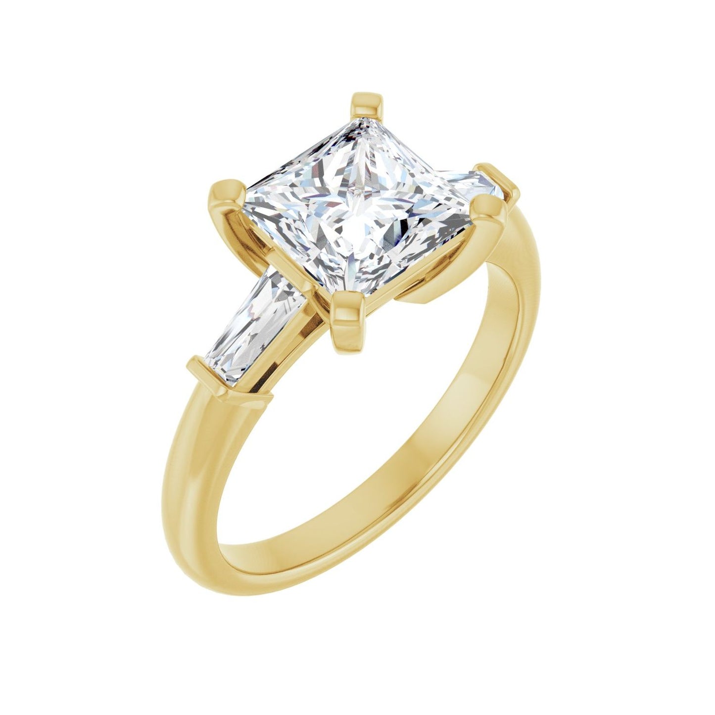 Square Three-Stone Engagement Ring | Metal Type=14K Yellow Gold | Center Stone Size=2 CT | Image 1