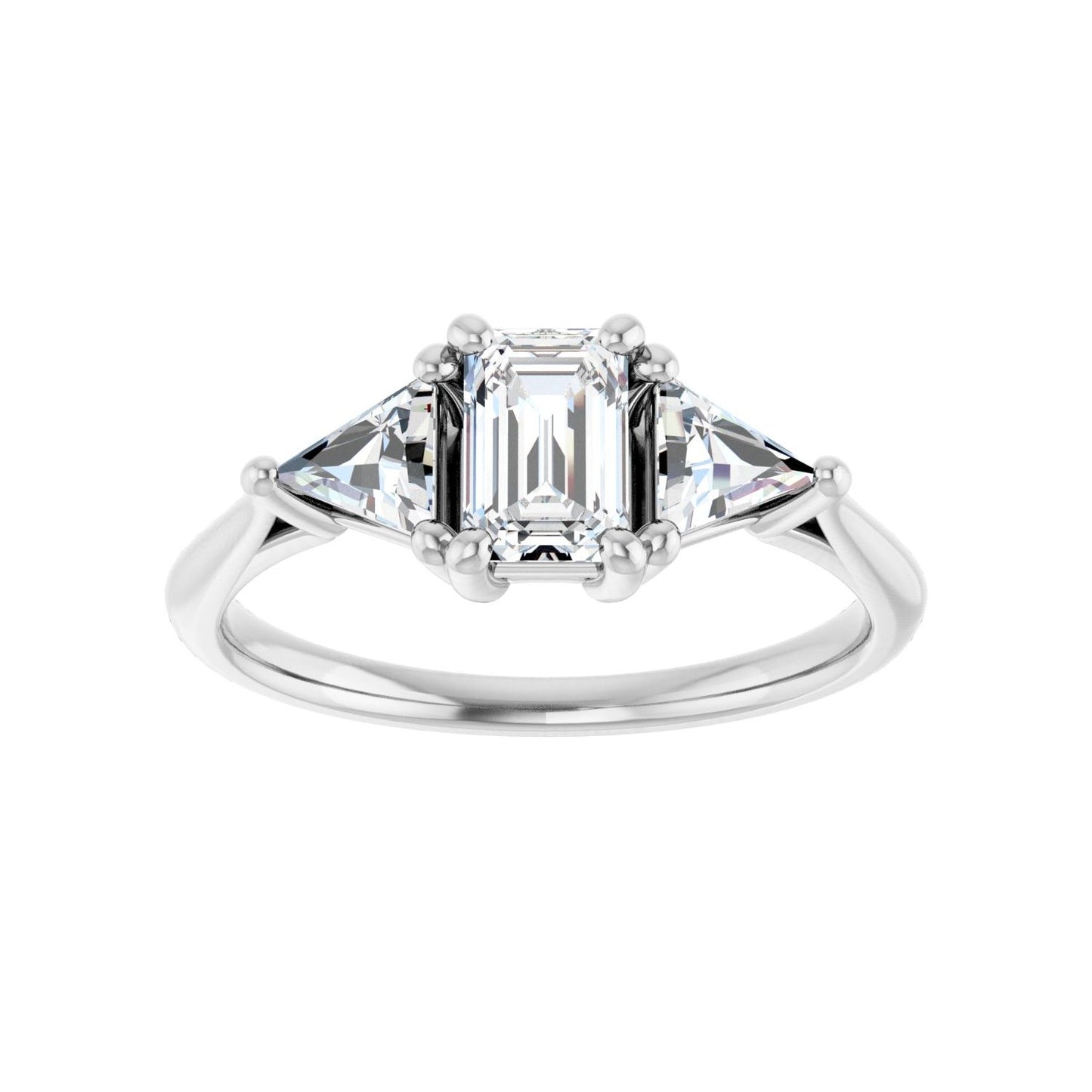 Emerald Three-Stone Engagement Ring | Metal Type=14K White Gold | Center Stone Size=1 CT | Image 3