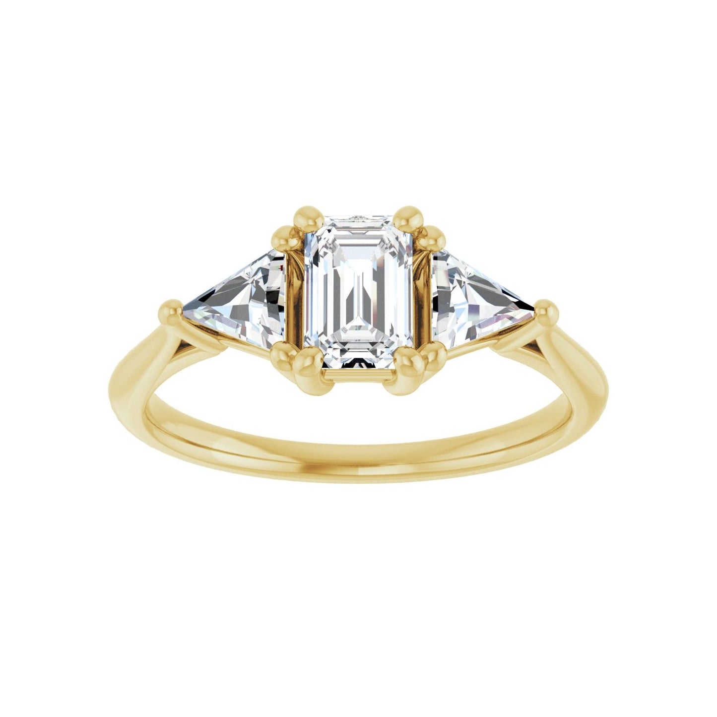 Emerald Three-Stone Engagement Ring | Metal Type=14K Yellow Gold | Center Stone Size=1 CT | Image 3