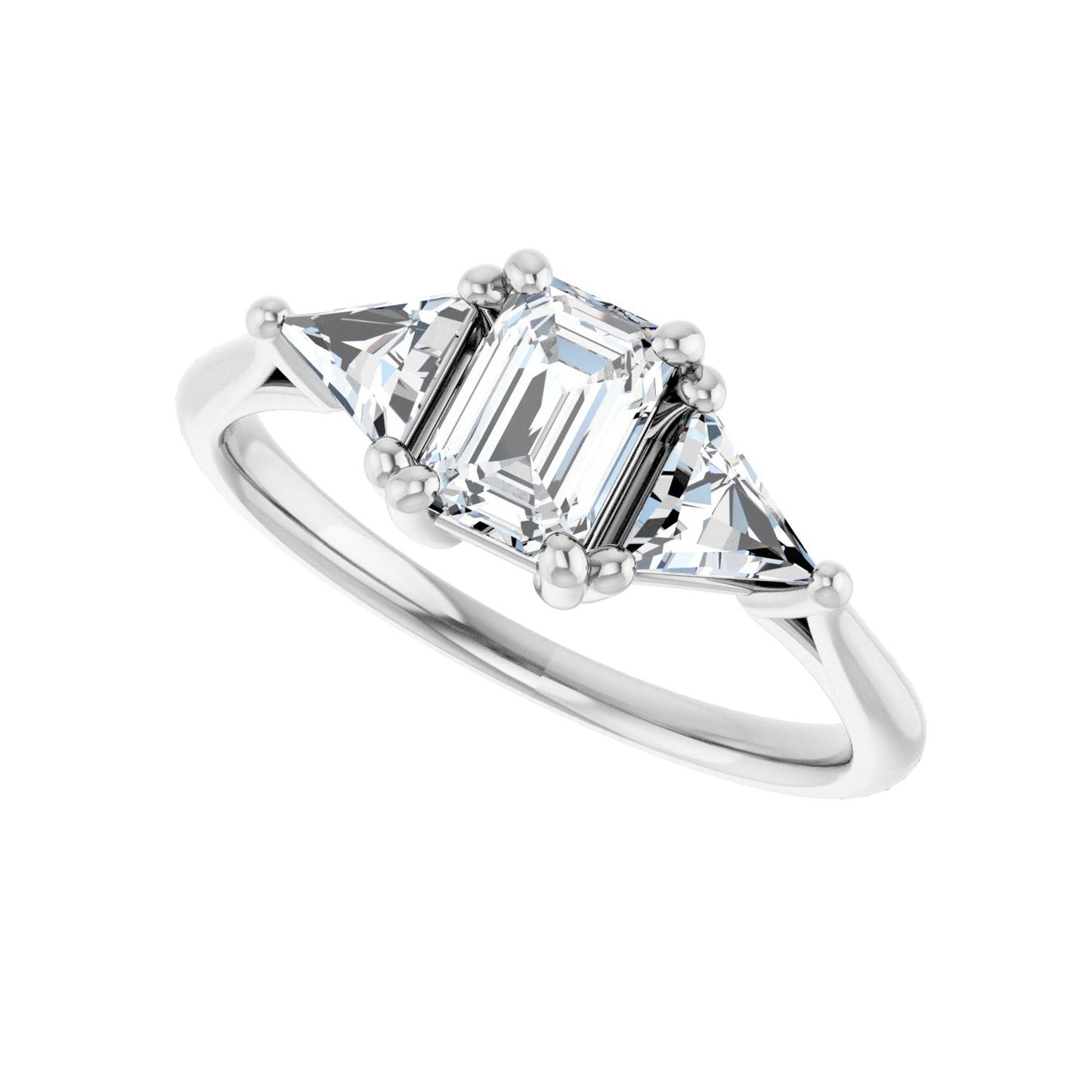 Emerald Three-Stone Engagement Ring | Metal Type=14K White Gold | Center Stone Size=1 CT | Image 5