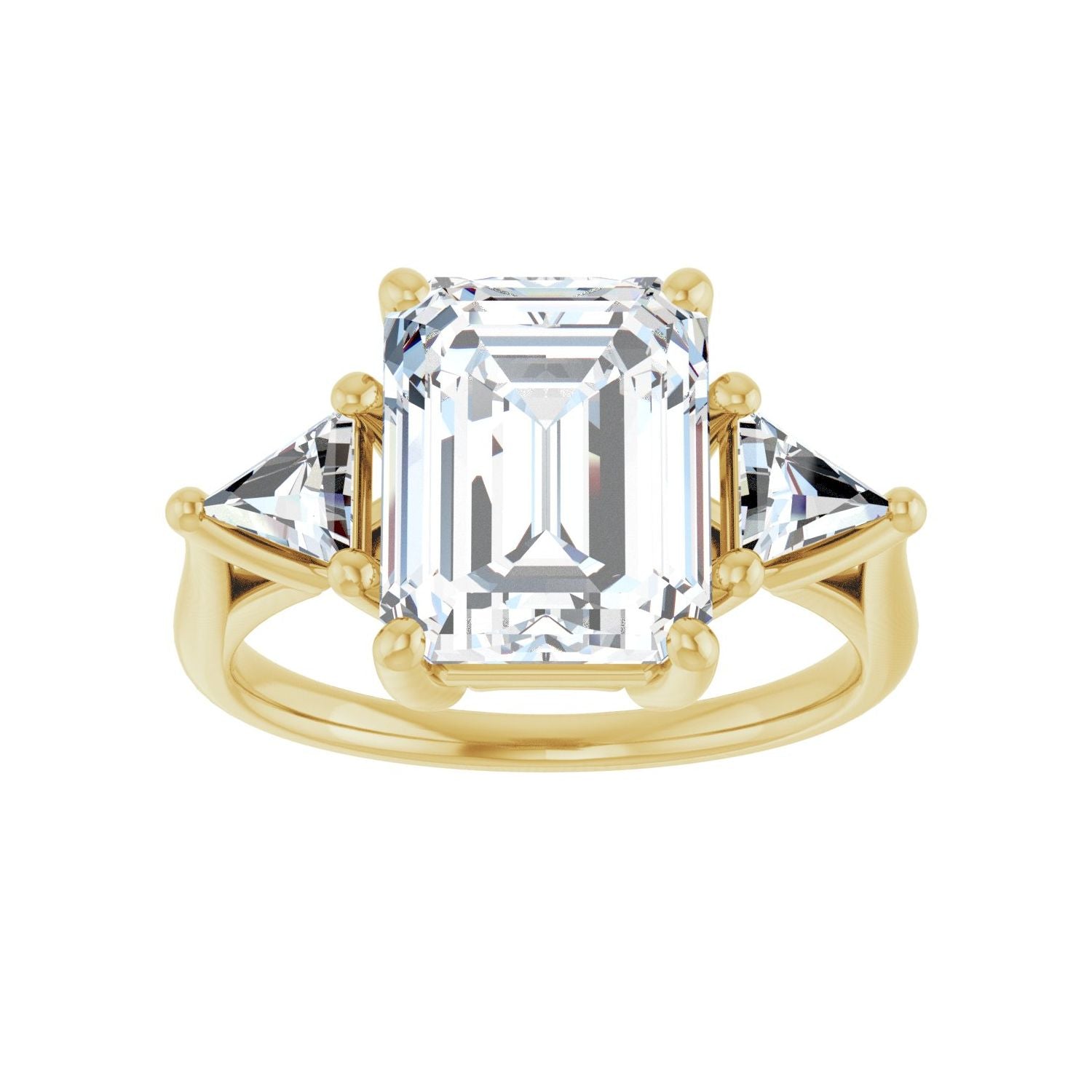 Emerald Three-Stone Engagement Ring | Metal Type=14K Yellow Gold | Center Stone Size=3 CT | Image 3