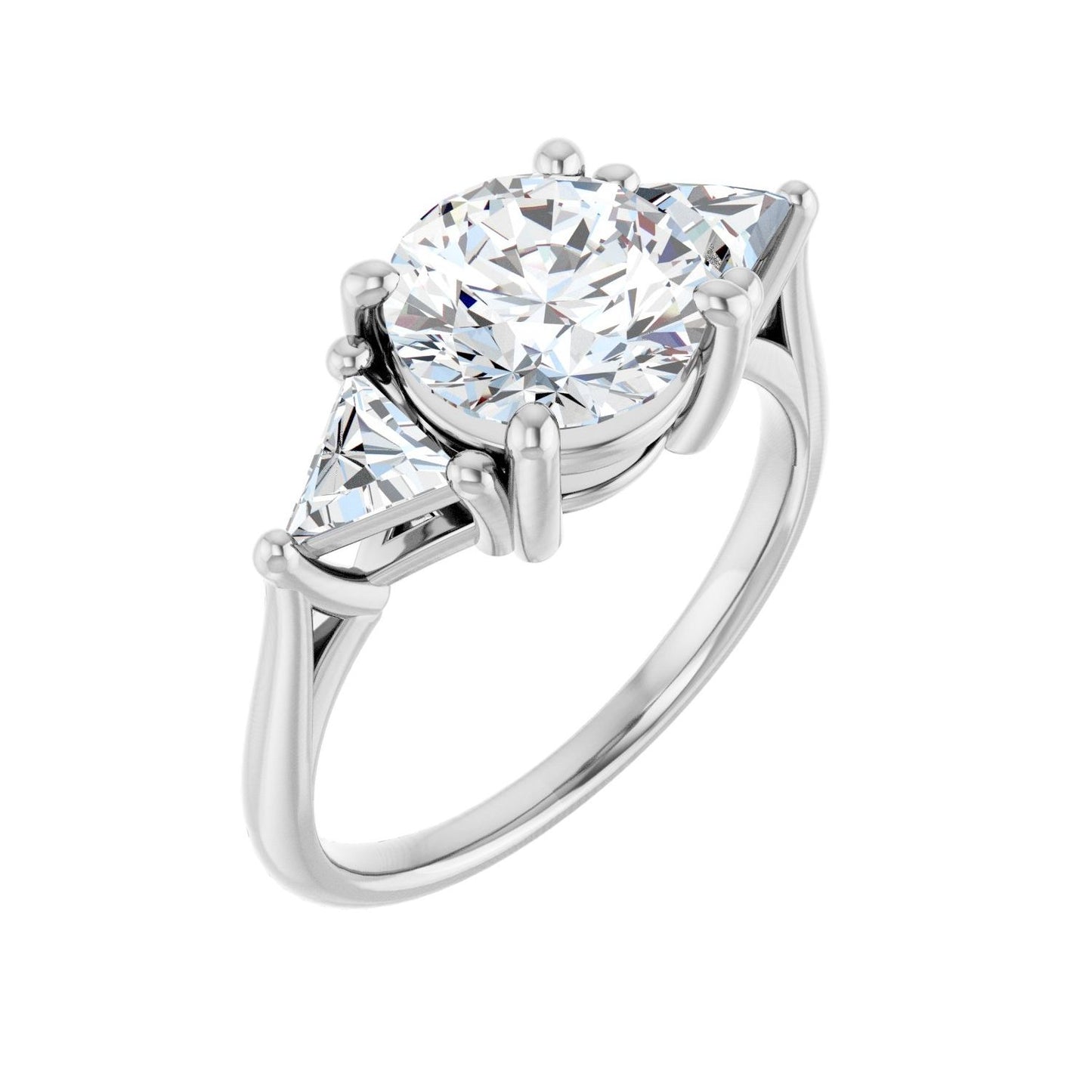 Round Three-Stone Engagement Ring | Metal Type=14K White Gold | Center Stone Size=2 CT | Image 1