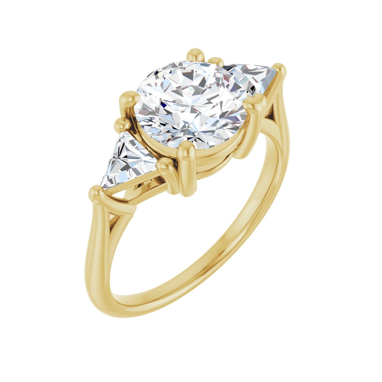 Round Three-Stone Engagement Ring | Metal Type=14K Yellow Gold | Center Stone Size=2 CT | Image 1