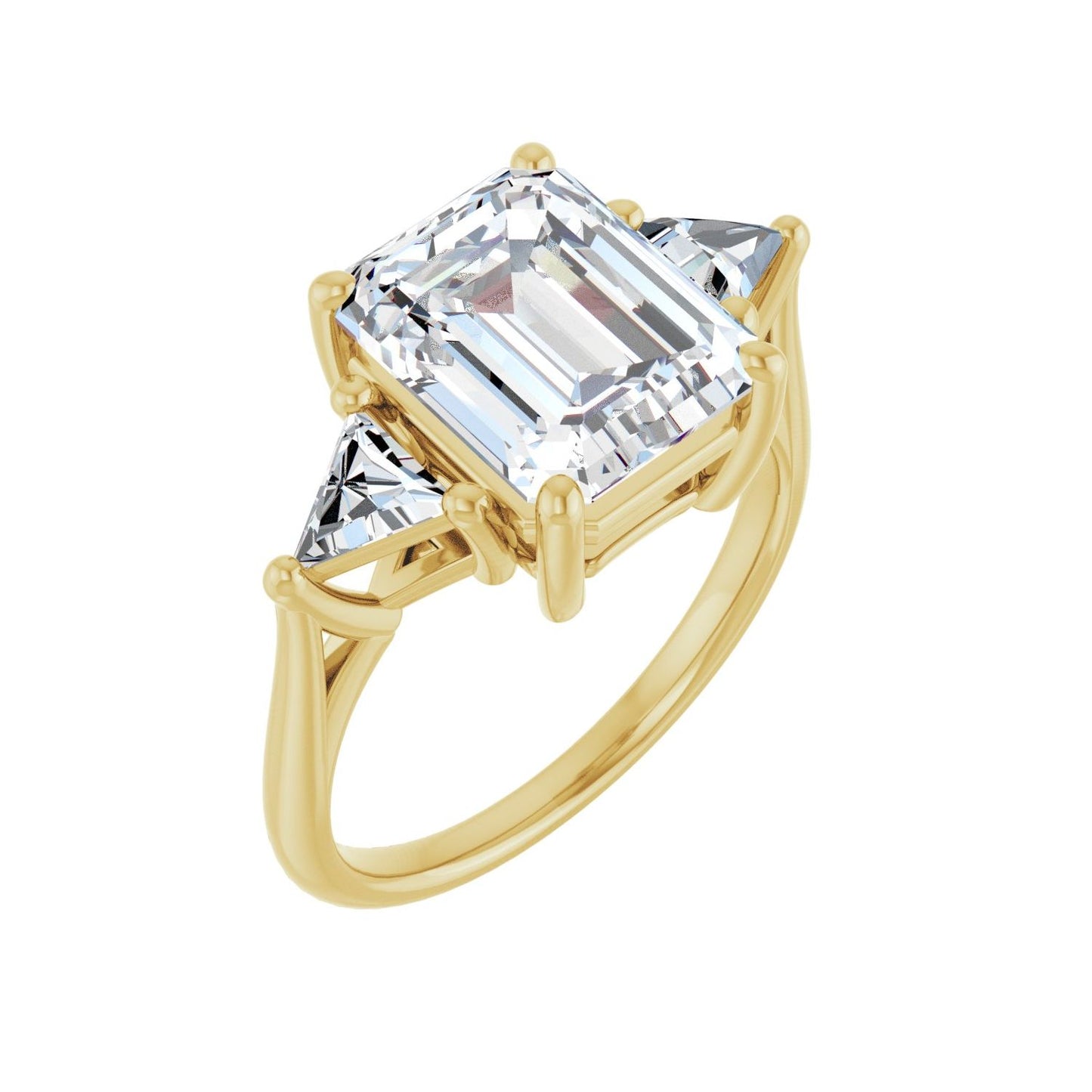 Emerald Three-Stone Engagement Ring | Metal Type=14K Yellow Gold | Center Stone Size=3 CT | Image 1