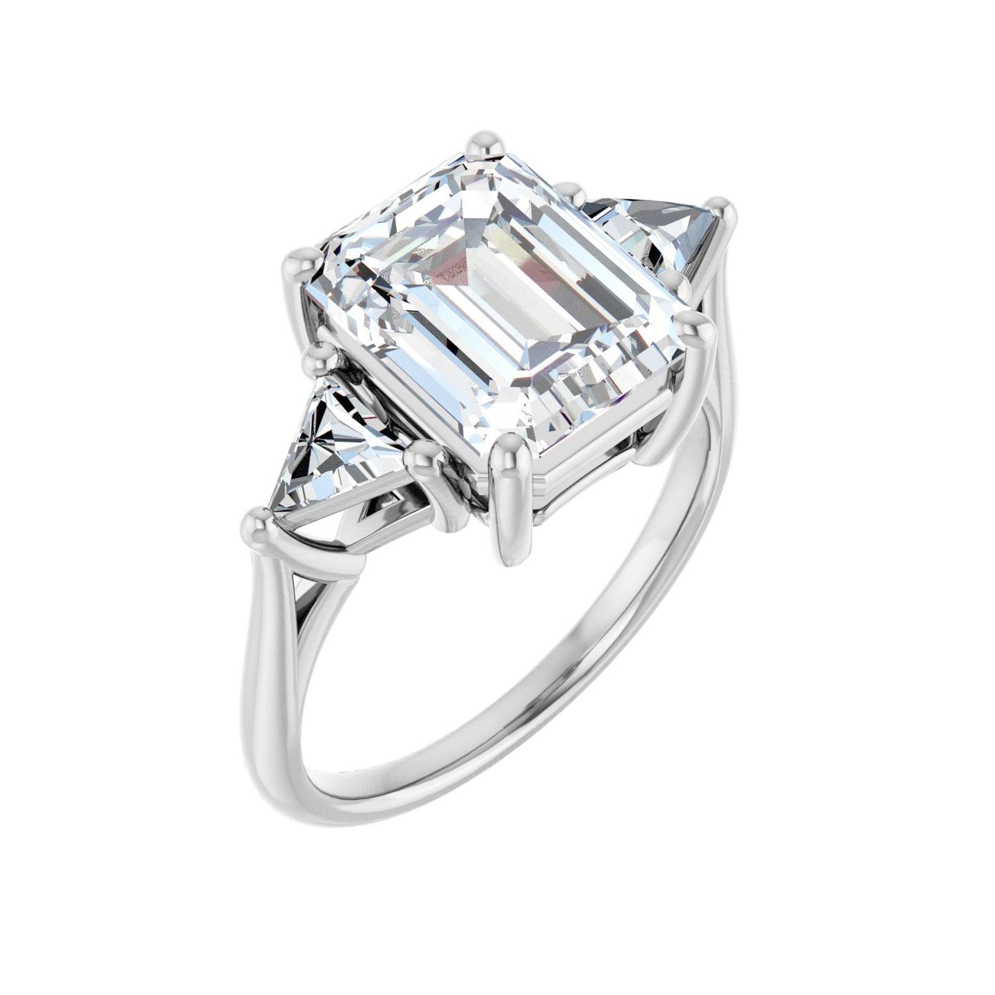 Emerald Three-Stone Engagement Ring | Metal Type=14K White Gold | Center Stone Size=3 CT | Image 1