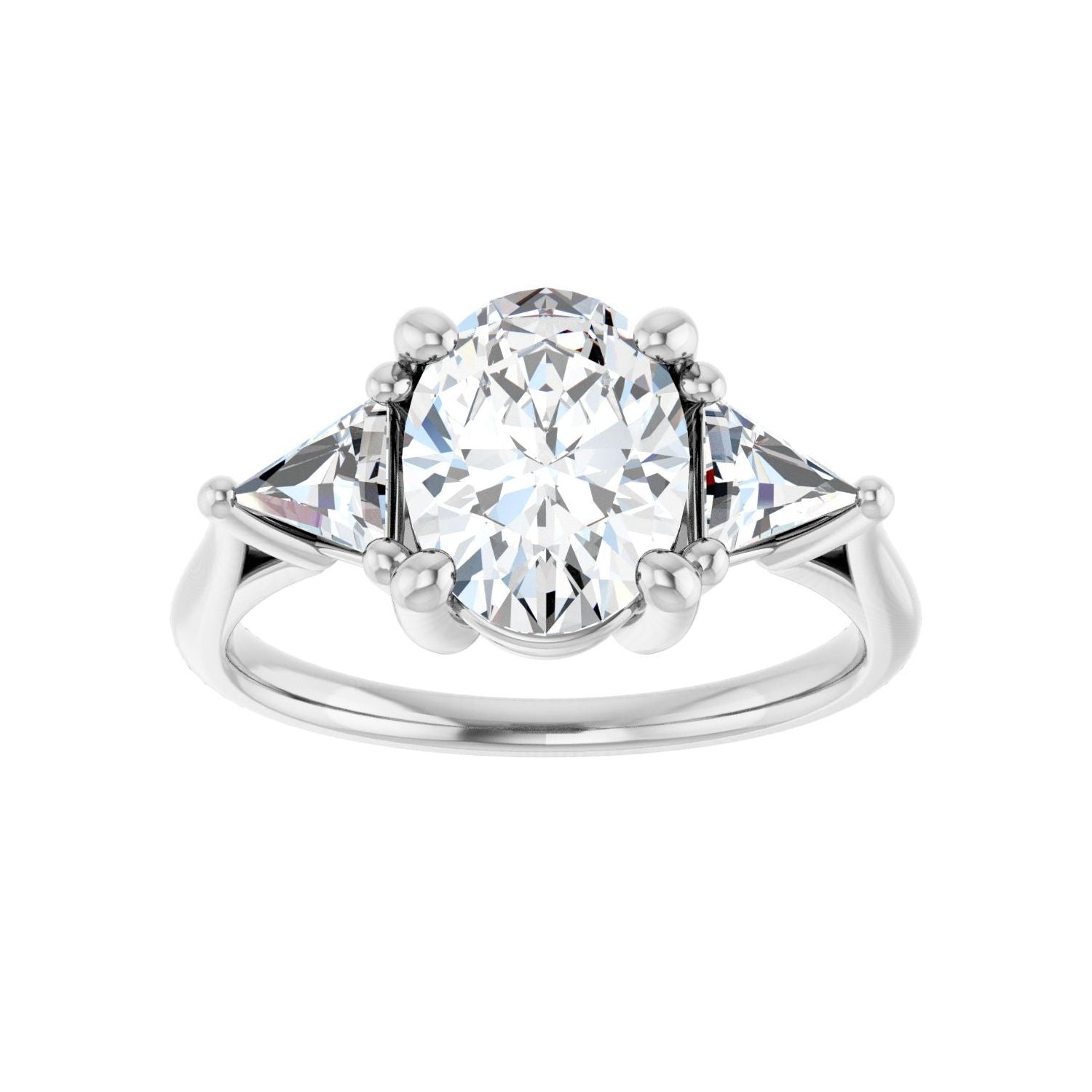 Oval Three-Stone Engagement Ring | Metal Type=14K White Gold | Center Stone Size=2 CT | Image 3