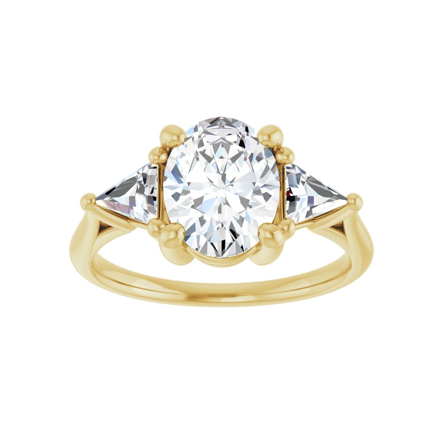 Oval Three-Stone Engagement Ring | Metal Type=14K Yellow Gold | Center Stone Size=2 CT | Image 3