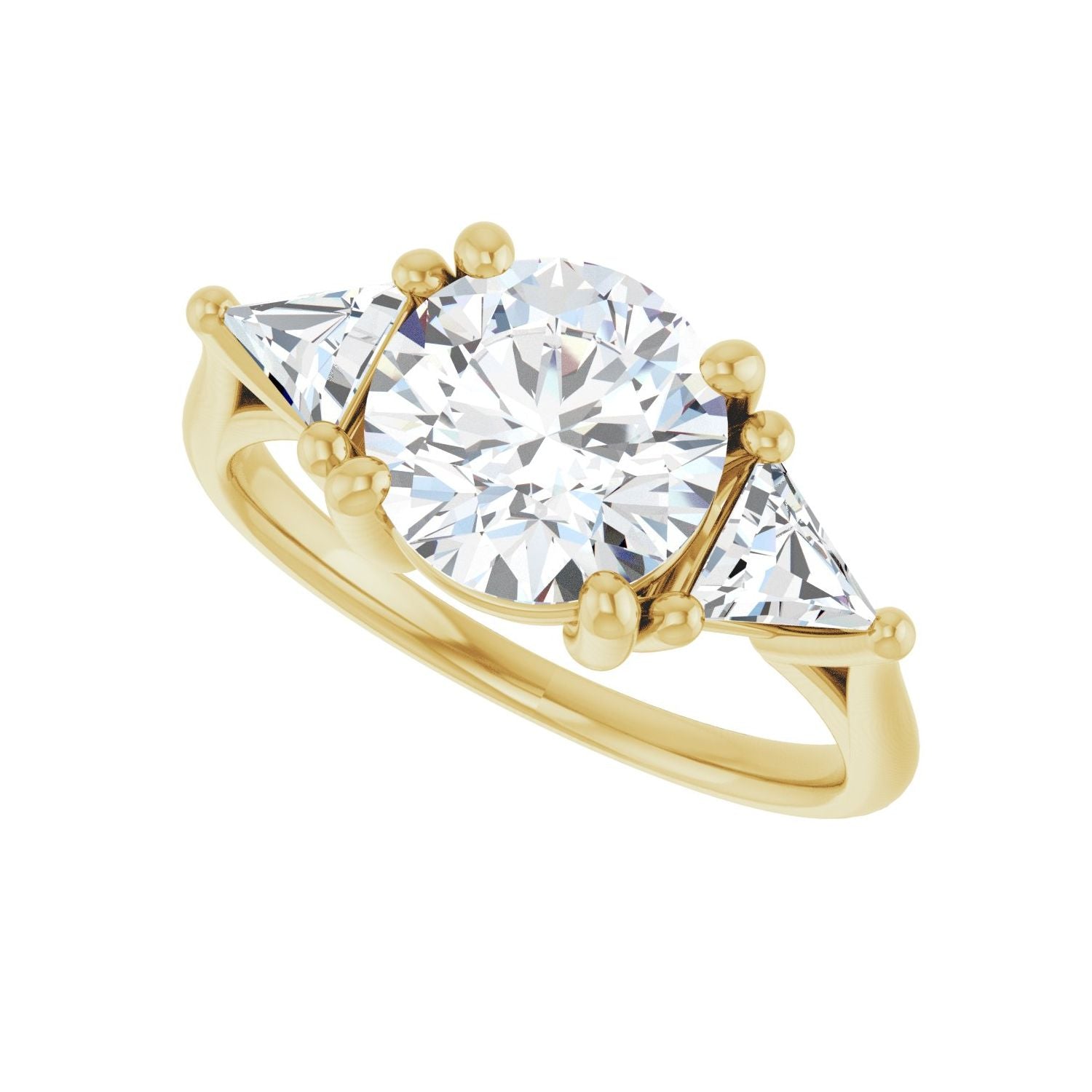 Round Three-Stone Engagement Ring | Metal Type=14K Yellow Gold | Center Stone Size=2 CT | Image 5