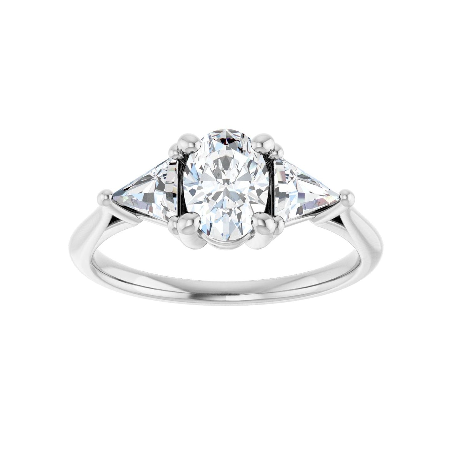 Oval Three-Stone Engagement Ring | Metal Type=14K White Gold | Center Stone Size=1 CT | Image 3