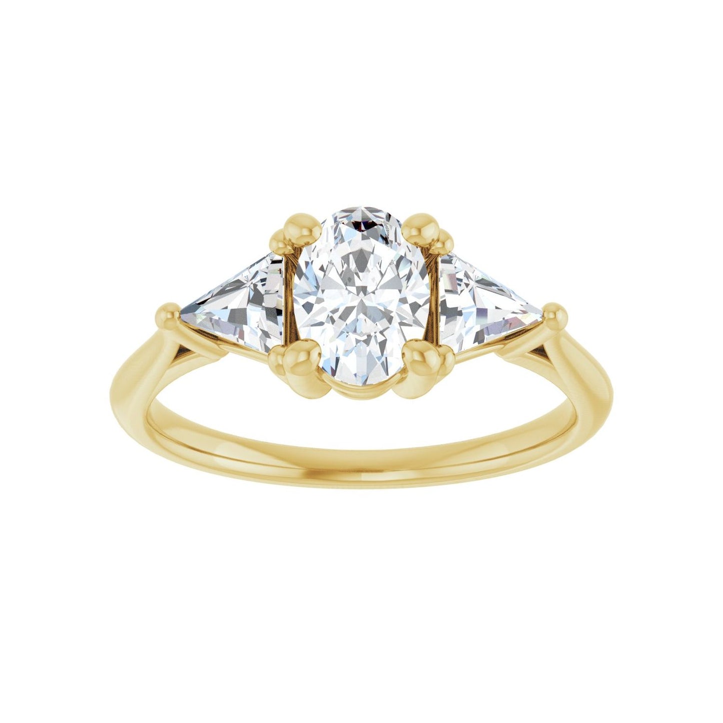 Oval Three-Stone Engagement Ring | Metal Type=14K Yellow Gold | Center Stone Size=1 CT | Image 3