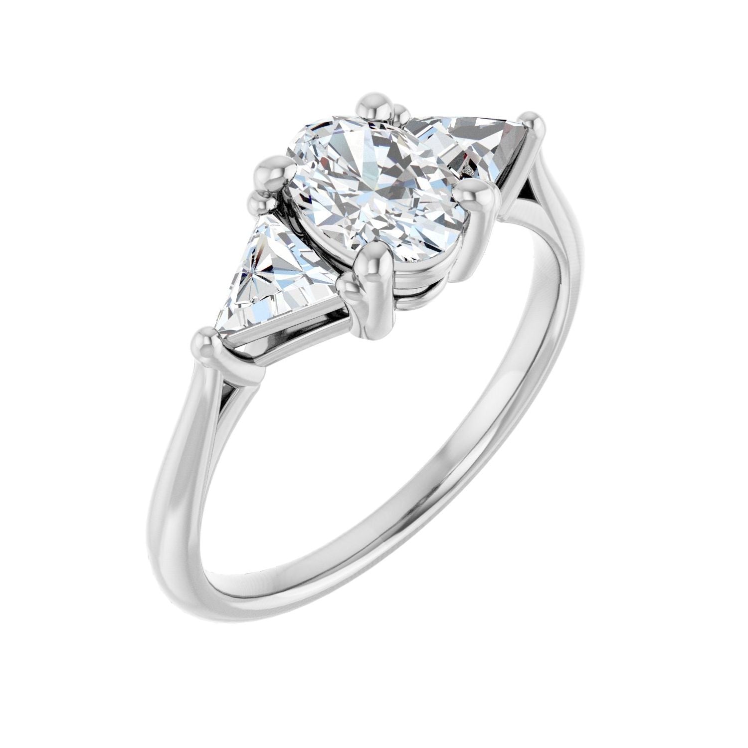 Oval Three-Stone Engagement Ring | Metal Type=14K White Gold | Center Stone Size=1 CT | Image 1