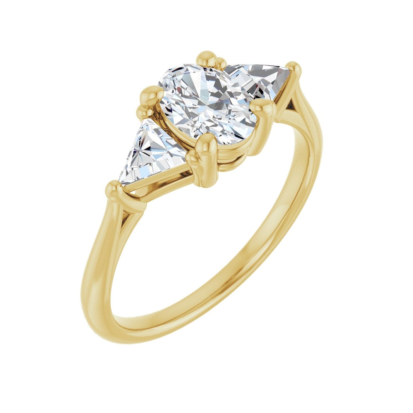 Oval Three-Stone Engagement Ring | Metal Type=14K Yellow Gold | Center Stone Size=1 CT | Image 1