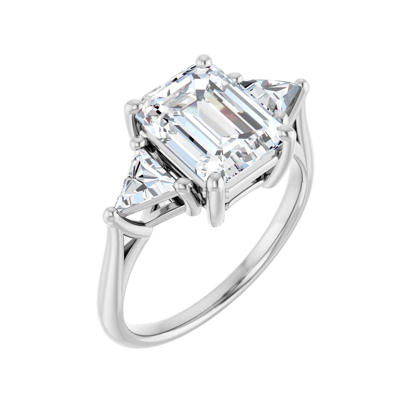 Emerald Three-Stone Engagement Ring | Metal Type=14K White Gold | Center Stone Size=2.5 CT | Image 1