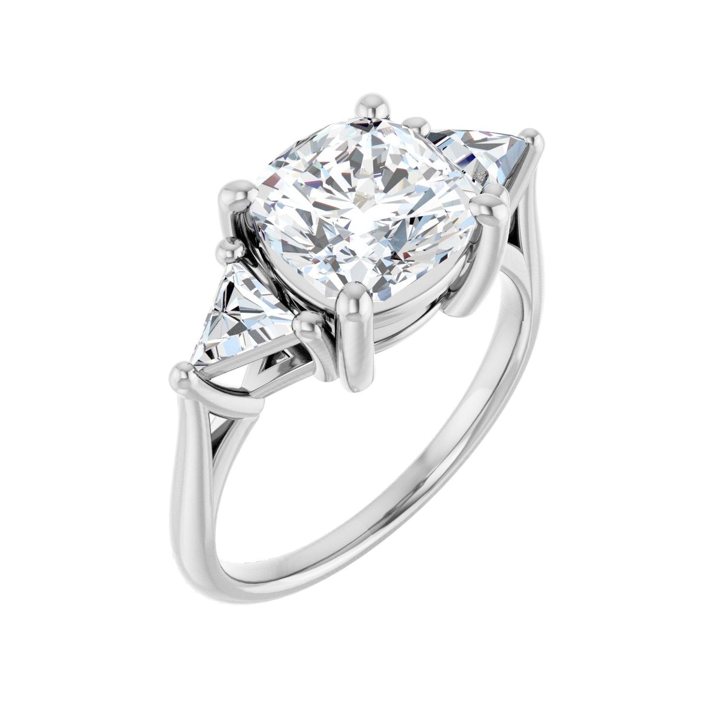 Cushion Three-Stone Engagement Ring | Metal Type=14K White Gold | Center Stone Size=3 CT | Image 1