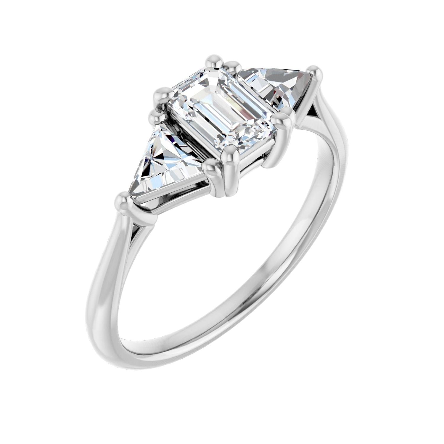 Emerald Three-Stone Engagement Ring | Metal Type=14K White Gold | Center Stone Size=1 CT | Image 1