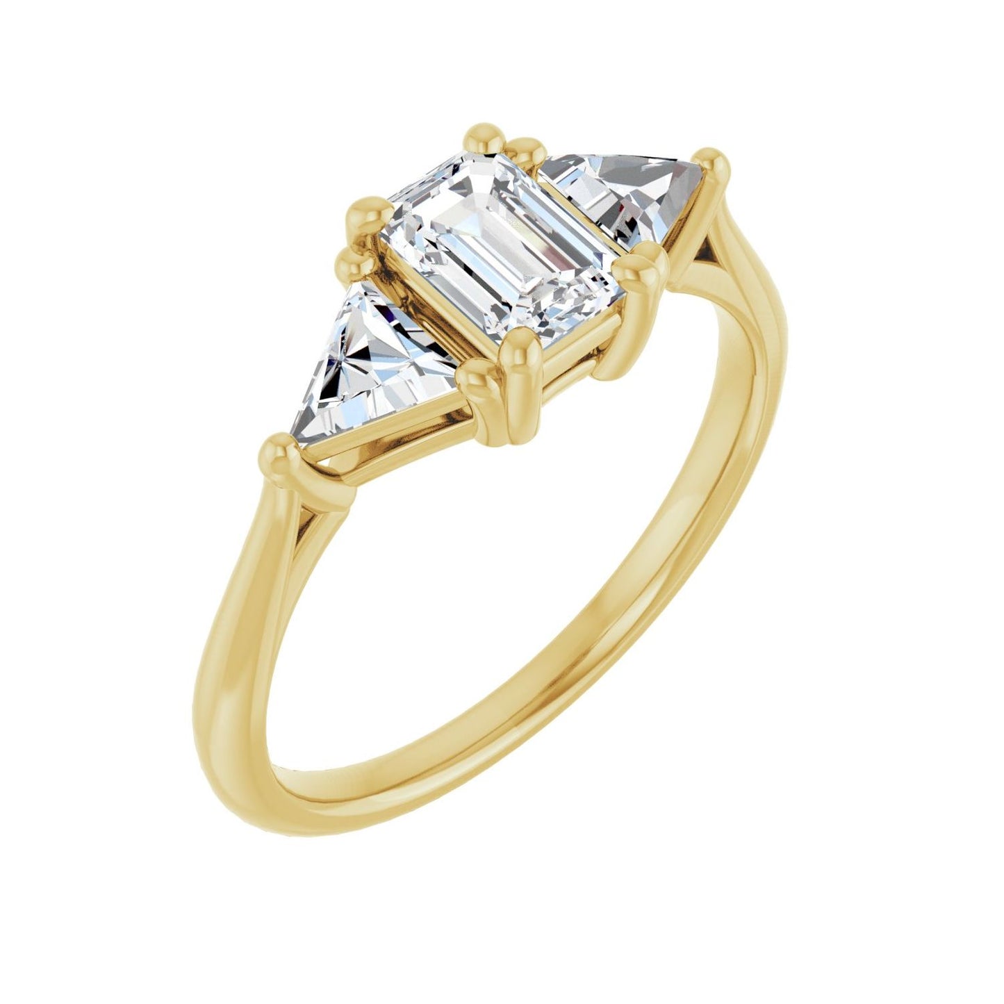 Emerald Three-Stone Engagement Ring | Metal Type=14K Yellow Gold | Center Stone Size=1 CT | Image 1