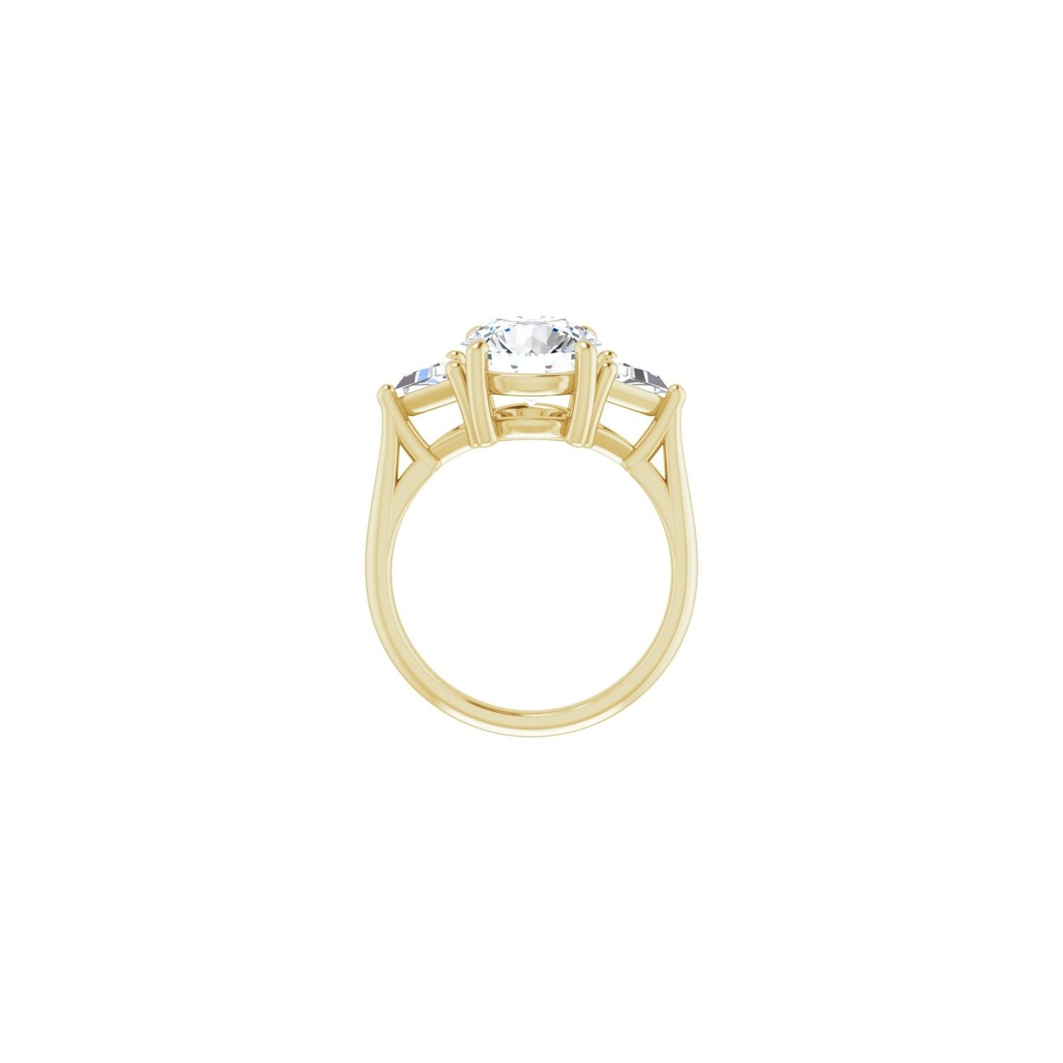 Round Three-Stone Engagement Ring | Metal Type=14K Yellow Gold | Center Stone Size=2.5 CT | Image 2