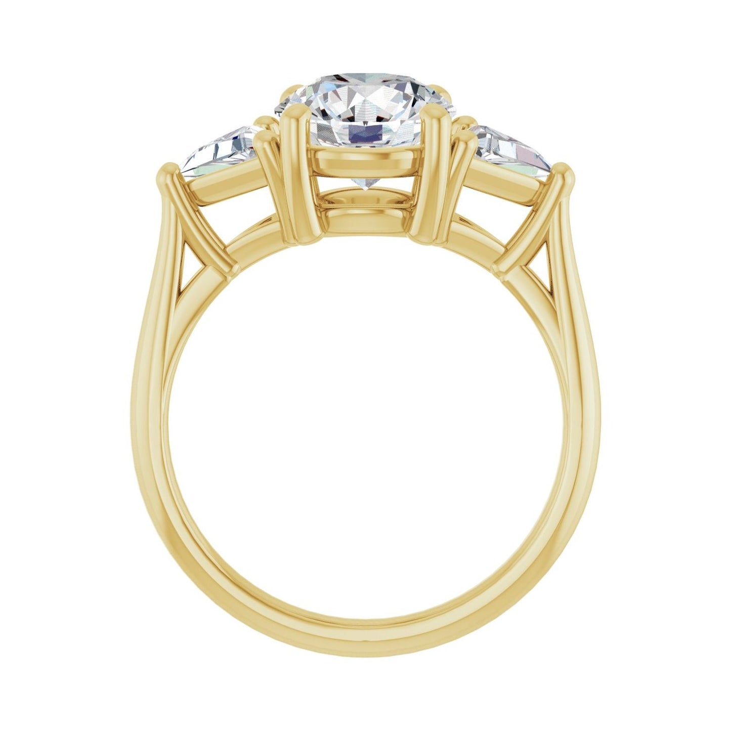 Round Three-Stone Engagement Ring | Metal Type=14K Yellow Gold | Center Stone Size=2 CT | Image 2
