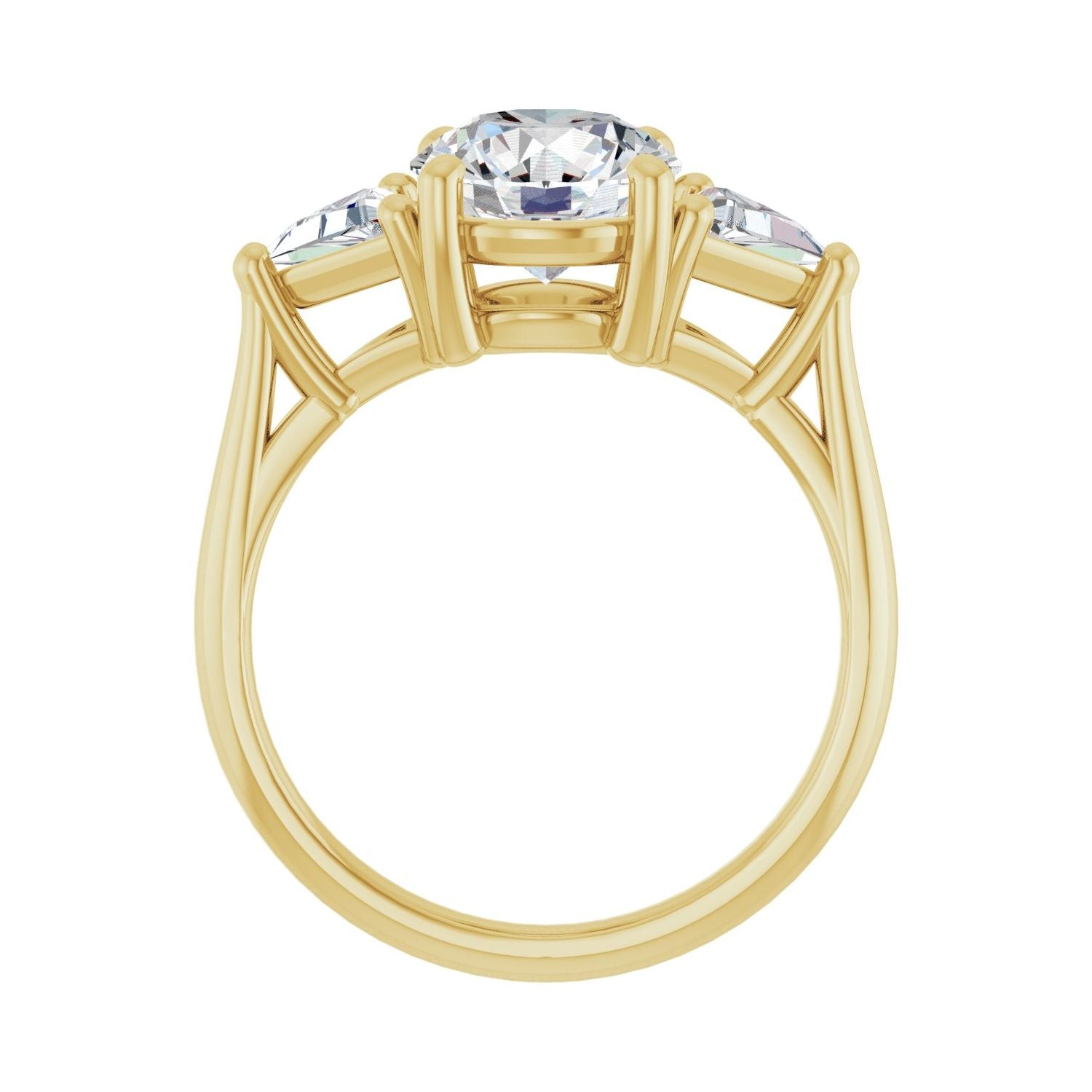 Round Three-Stone Engagement Ring | Metal Type=14K Yellow Gold | Center Stone Size=2 CT | Image 2