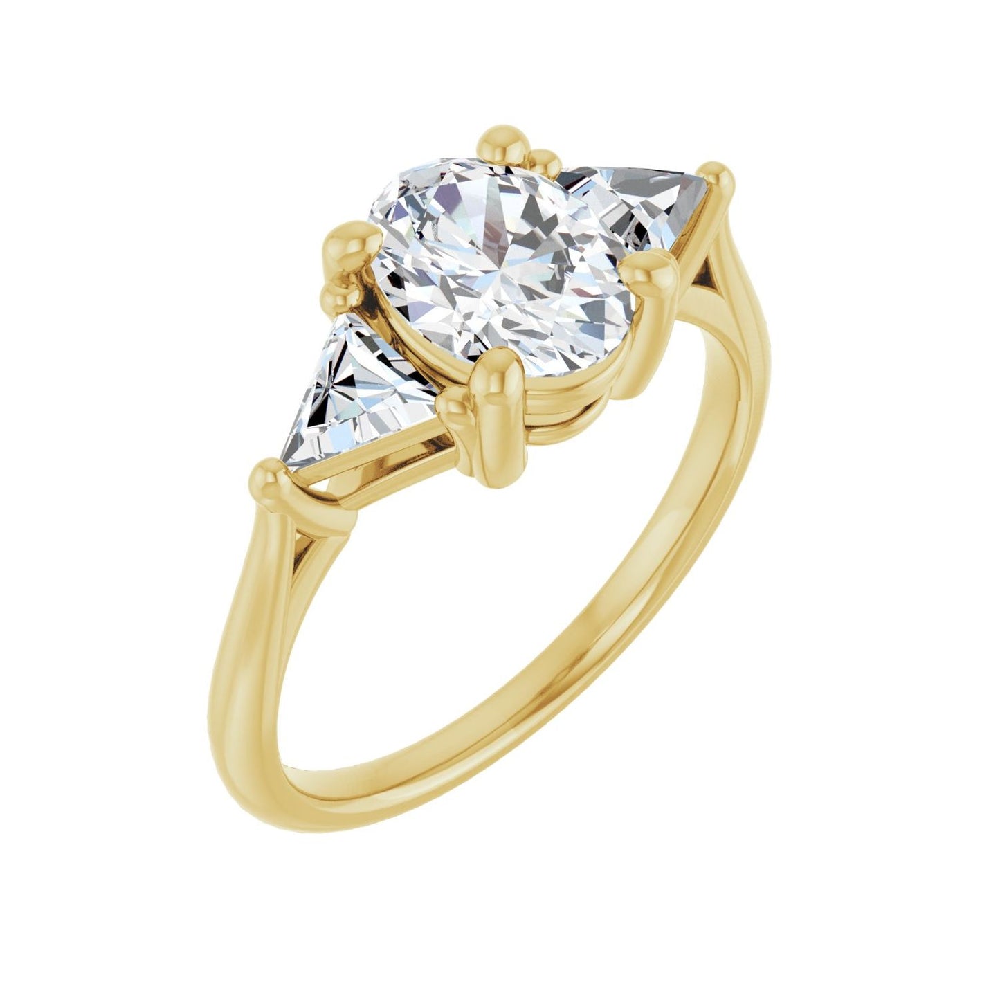 Oval Three-Stone Engagement Ring | Metal Type=14K Yellow Gold | Center Stone Size=1.5 CT | Image 1