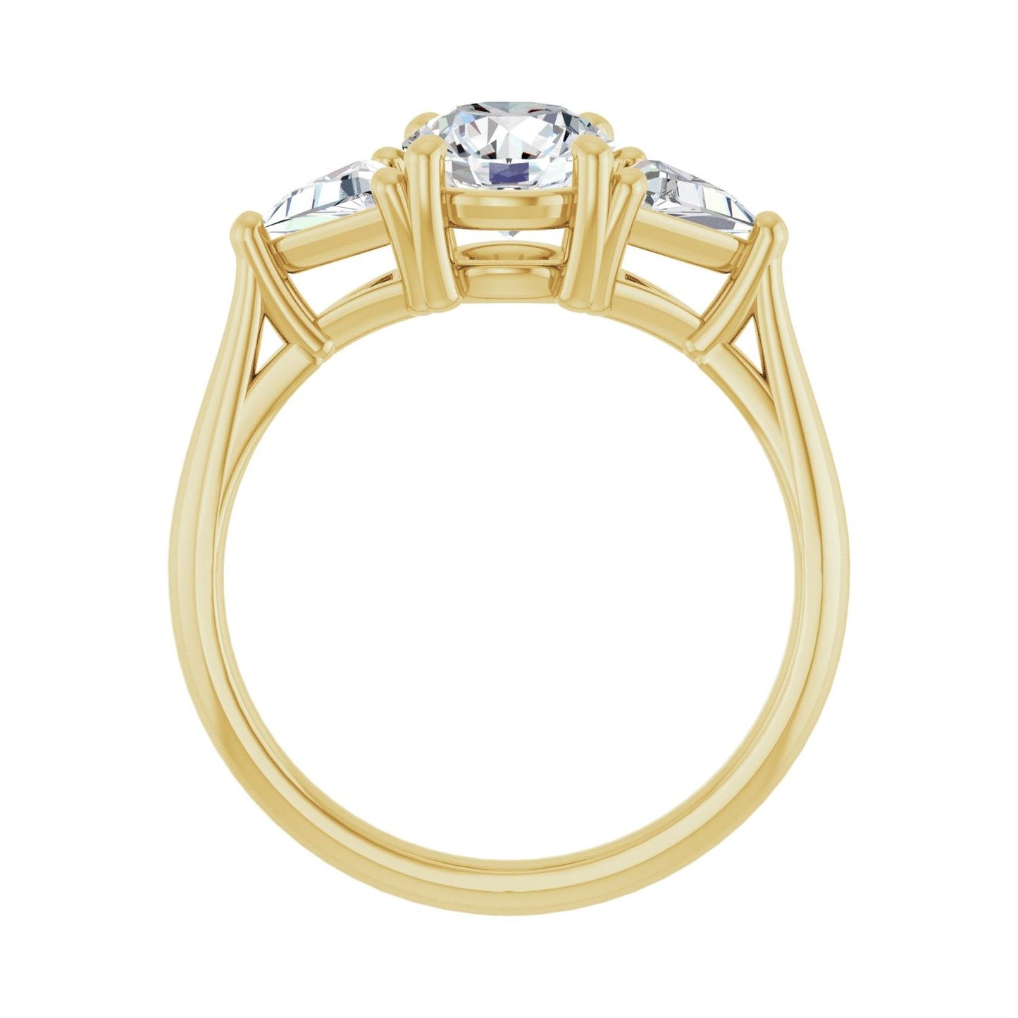 Round Three-Stone Engagement Ring | Metal Type=14K Yellow Gold | Center Stone Size=1 CT | Image 2