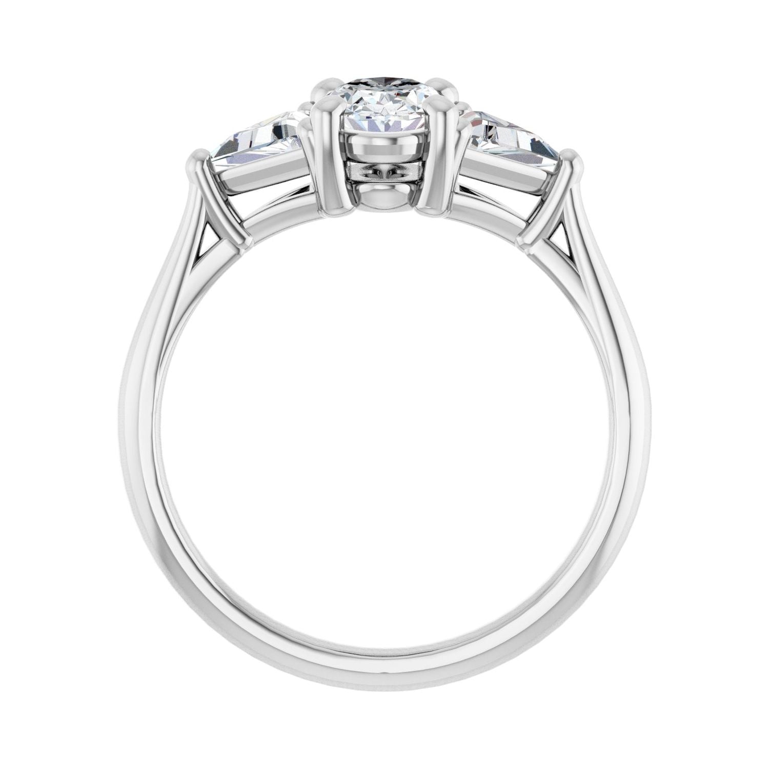 Oval Three-Stone Engagement Ring | Metal Type=14K White Gold | Center Stone Size=1 CT | Image 2