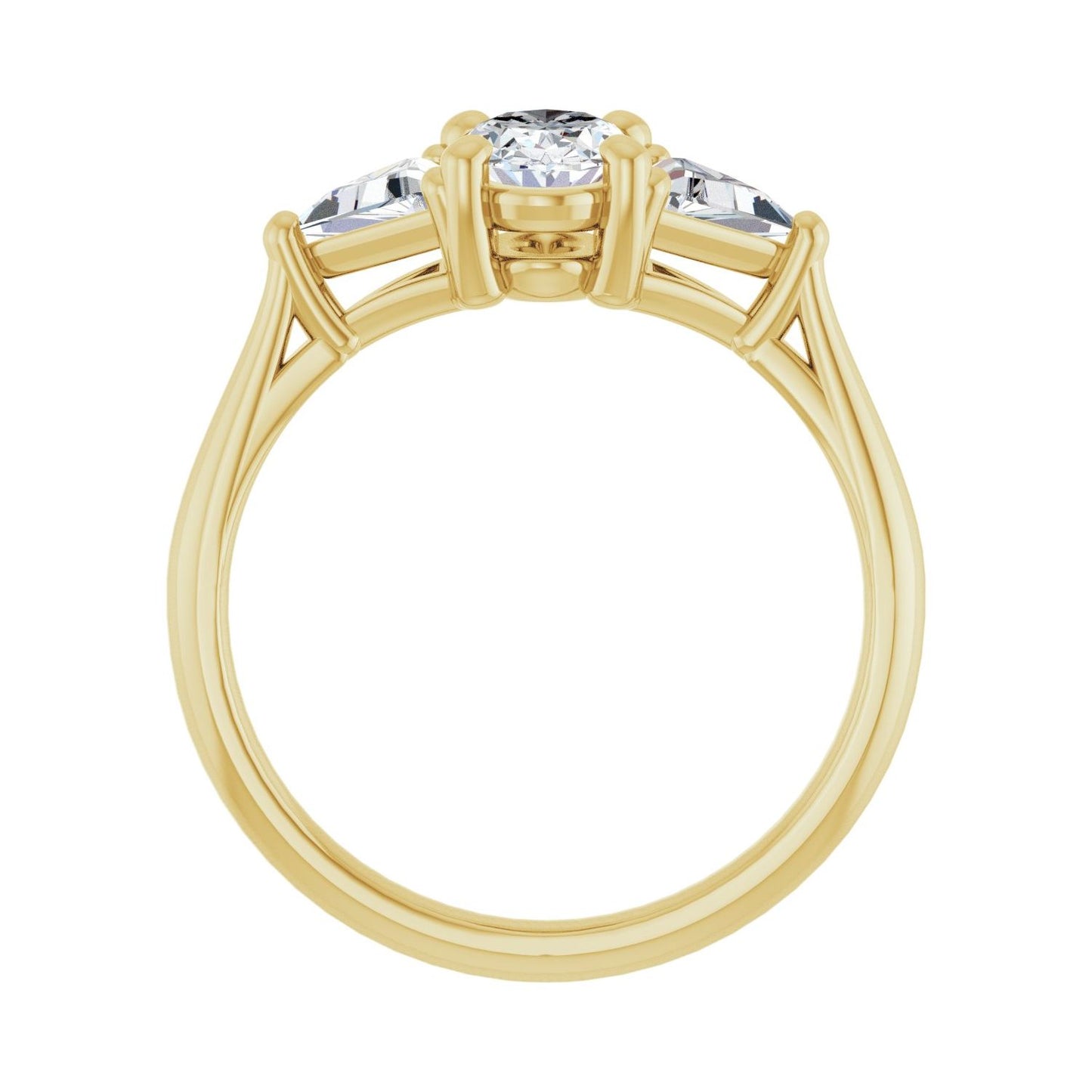 Oval Three-Stone Engagement Ring | Metal Type=14K Yellow Gold | Center Stone Size=1 CT | Image 2