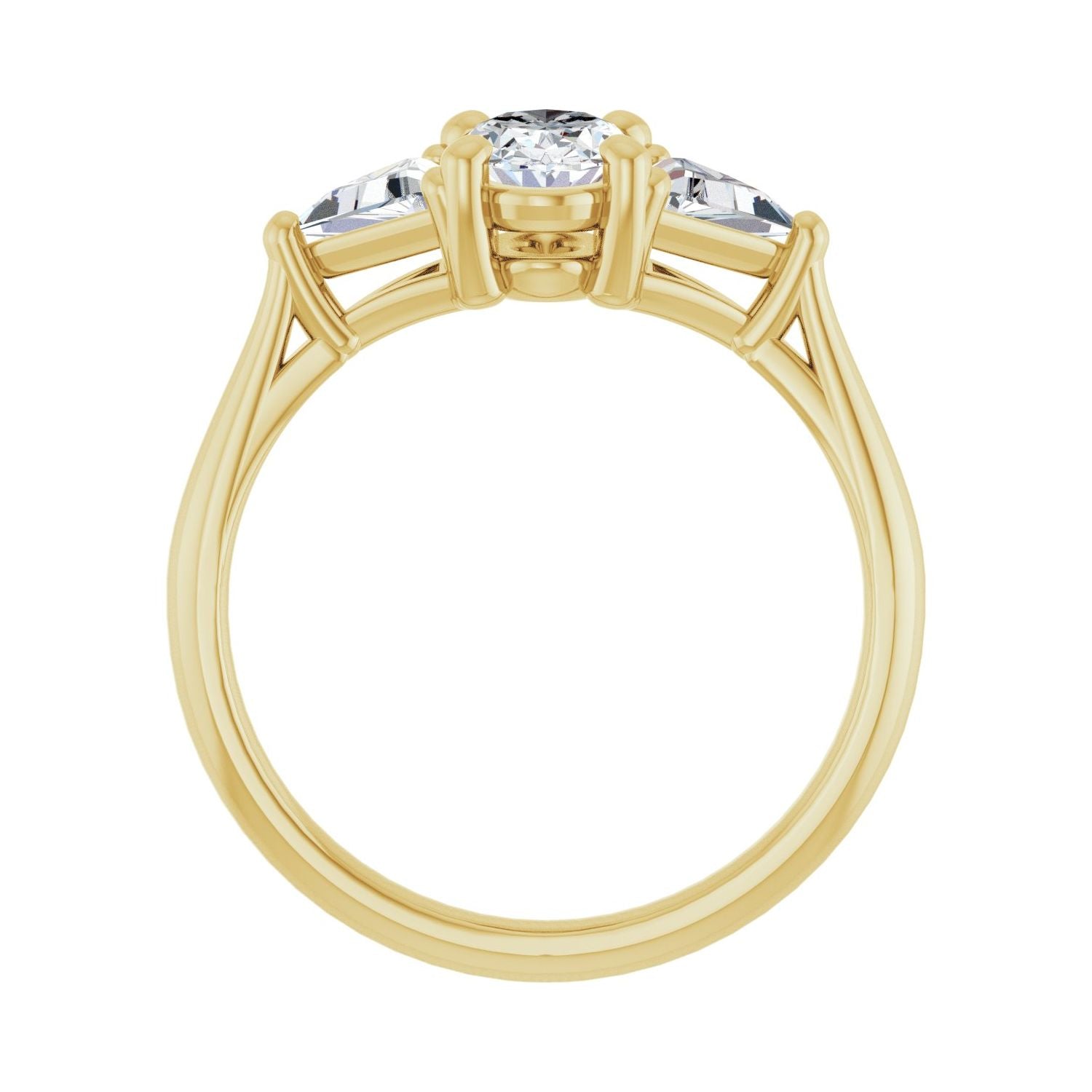 Oval Three-Stone Engagement Ring | Metal Type=14K Yellow Gold | Center Stone Size=1 CT | Image 2
