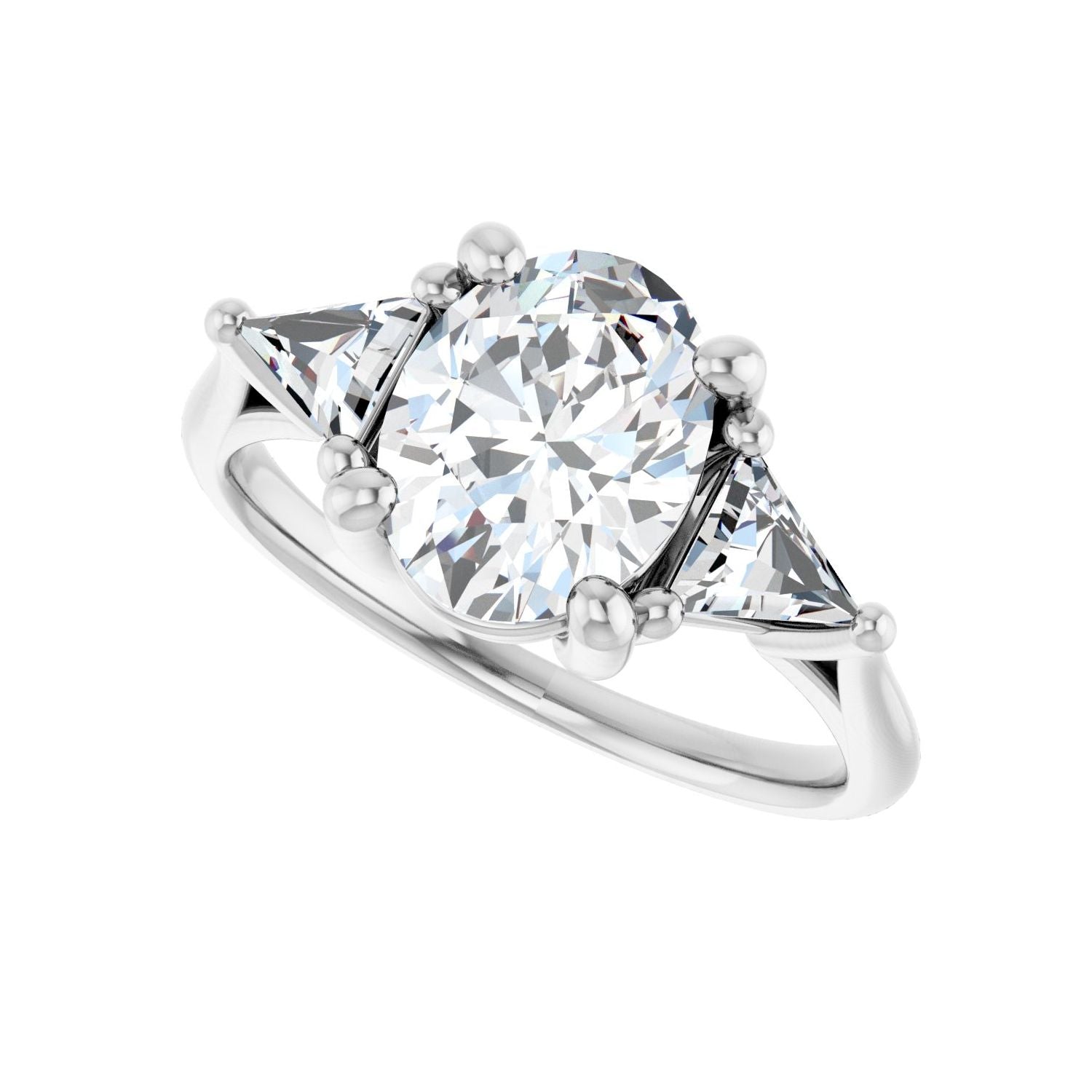 Oval Three-Stone Engagement Ring | Metal Type=14K White Gold | Center Stone Size=2 CT | Image 5