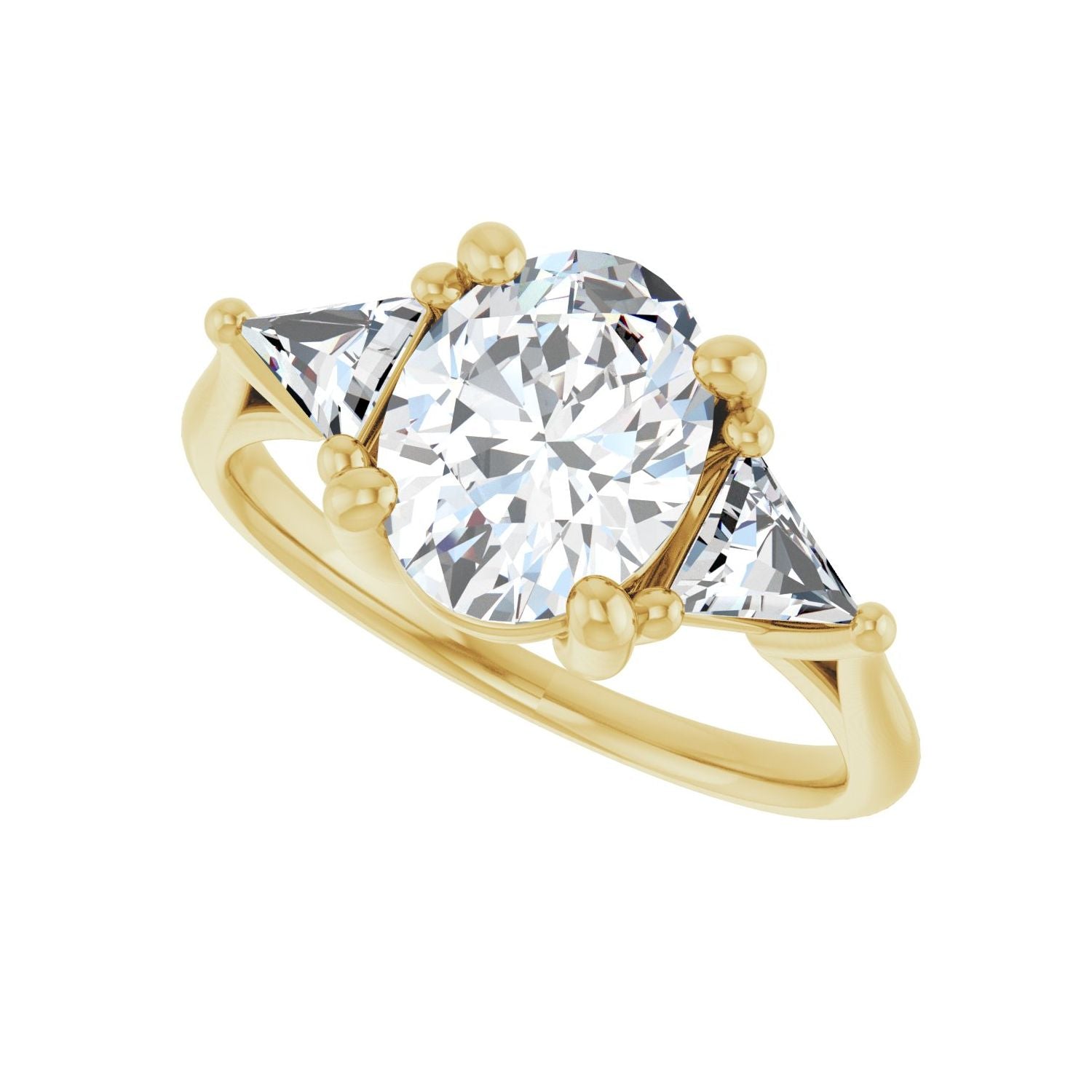 Oval Three-Stone Engagement Ring | Metal Type=14K Yellow Gold | Center Stone Size=2 CT | Image 5