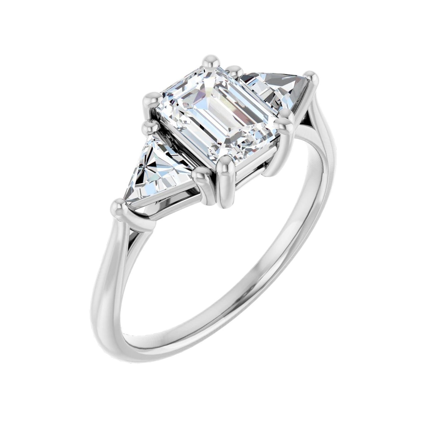Emerald Three-Stone Engagement Ring | Metal Type=14K White Gold | Center Stone Size=1.5 CT | Image 1